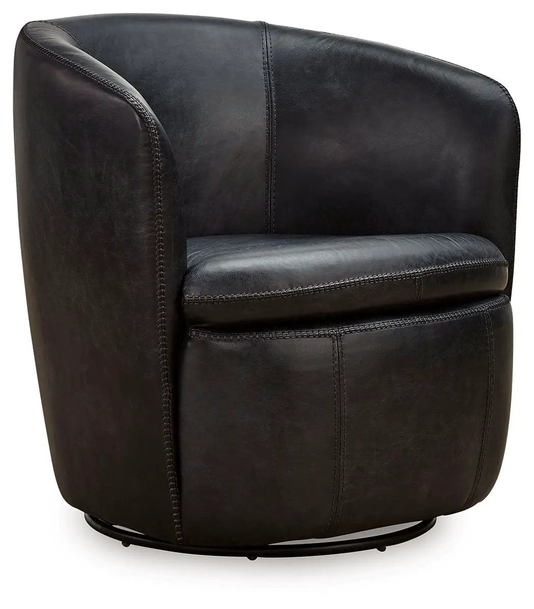 Kierreys Swivel Accent Chair | Supple Leather | Barrel Back | 31.63 Inch Height