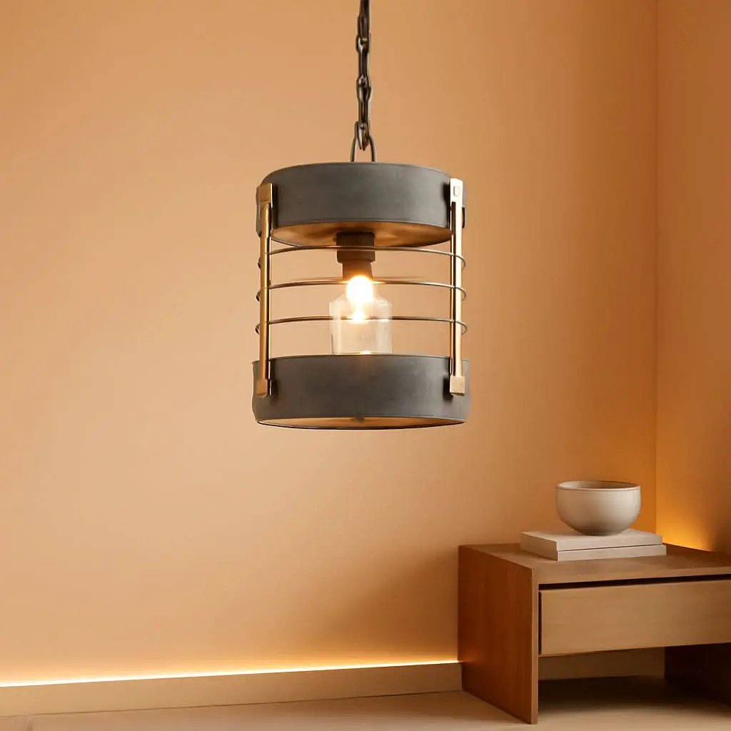 Rustic Farmhouse Pendant Light Adjustable Metal And Wood Blue Gray from PriceLows™