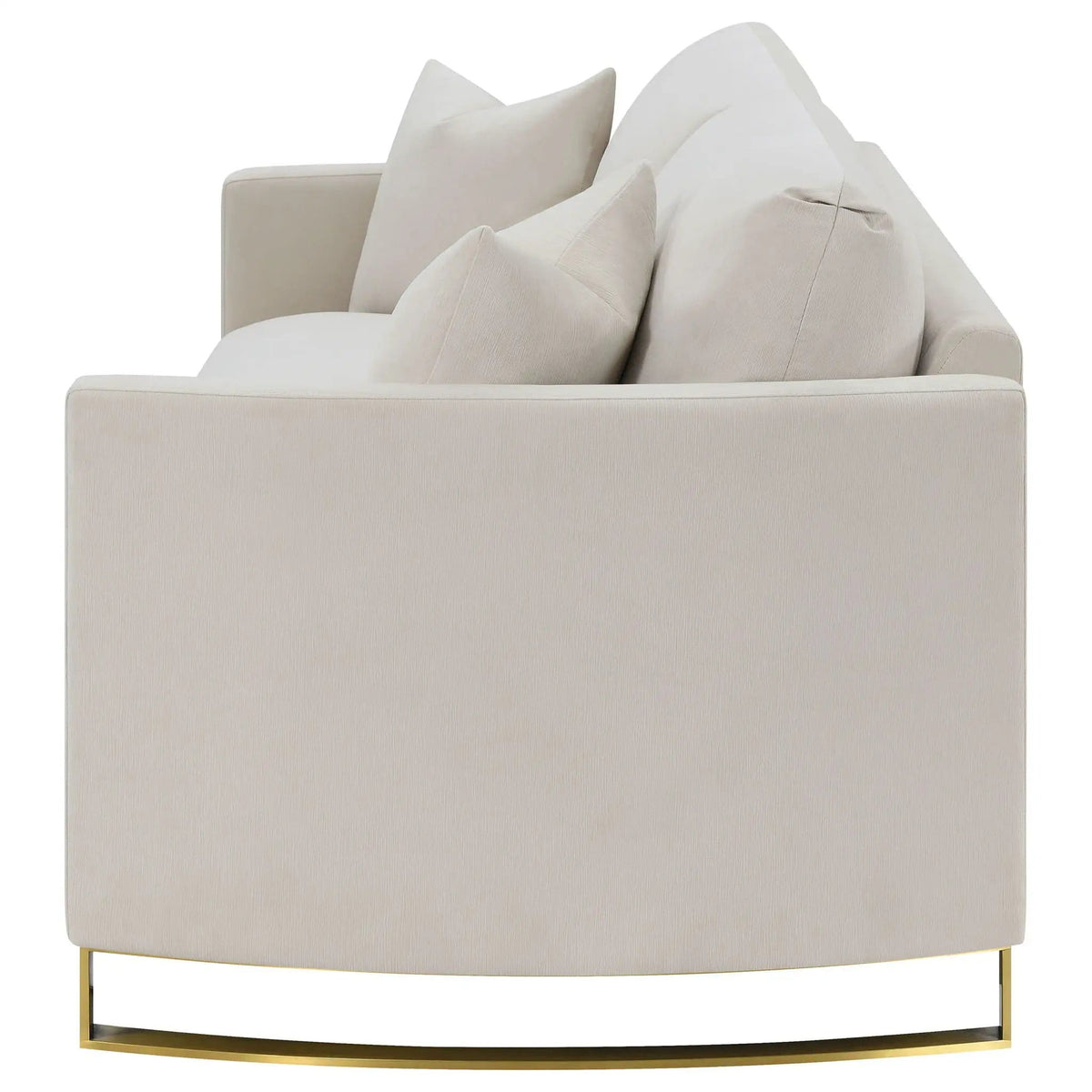 Corliss Upholstered Curved Track Arm Sofa | 91 x 36.5 x 36 in | Velvet & Stainless Steel | Beige