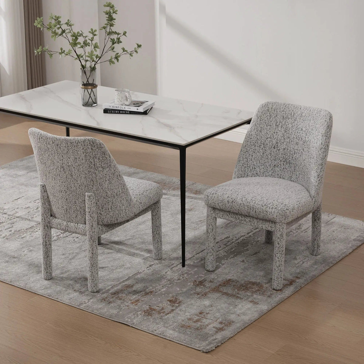 Wide Minimalist Dining Chair Chair Set | Chair Set | Rubberwood & Fabric | Dining Room