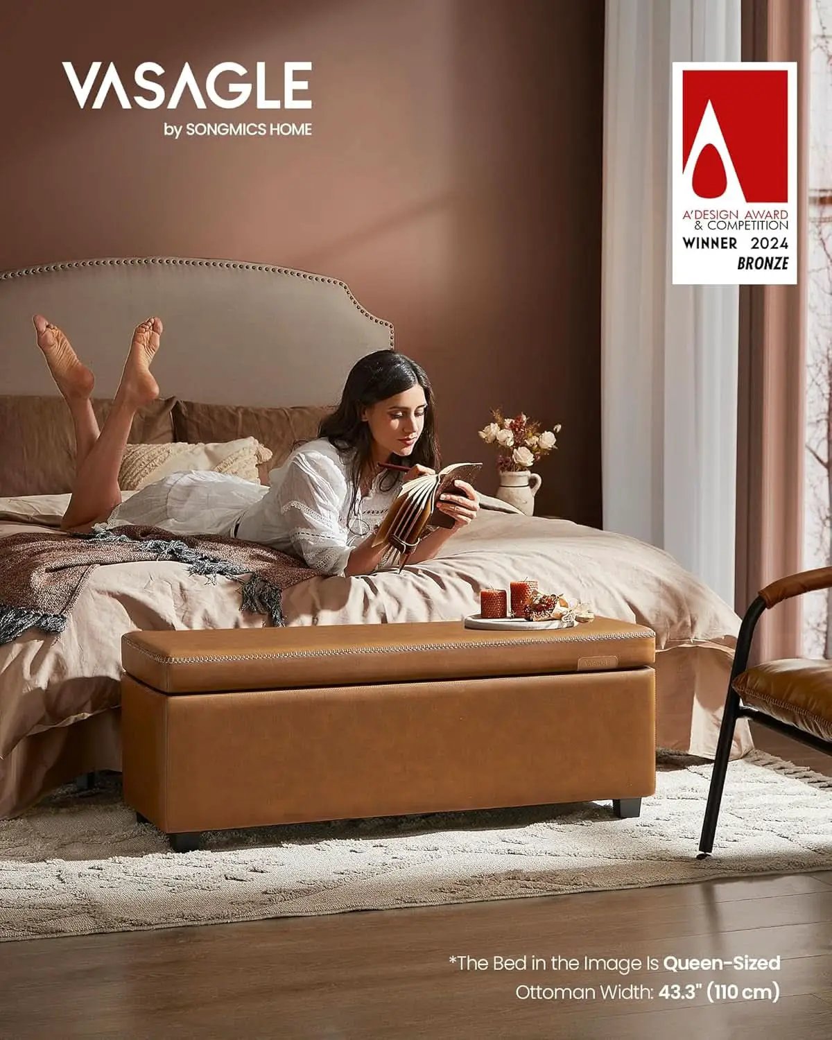 Caramel Brown 25 Gallon Large Capacity Storage Ottoman from PriceLows™
