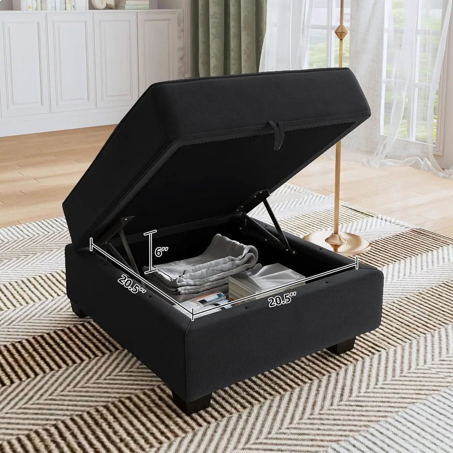 Premium Velvet Black Multifunctional Storage Ottoman from PriceLows™