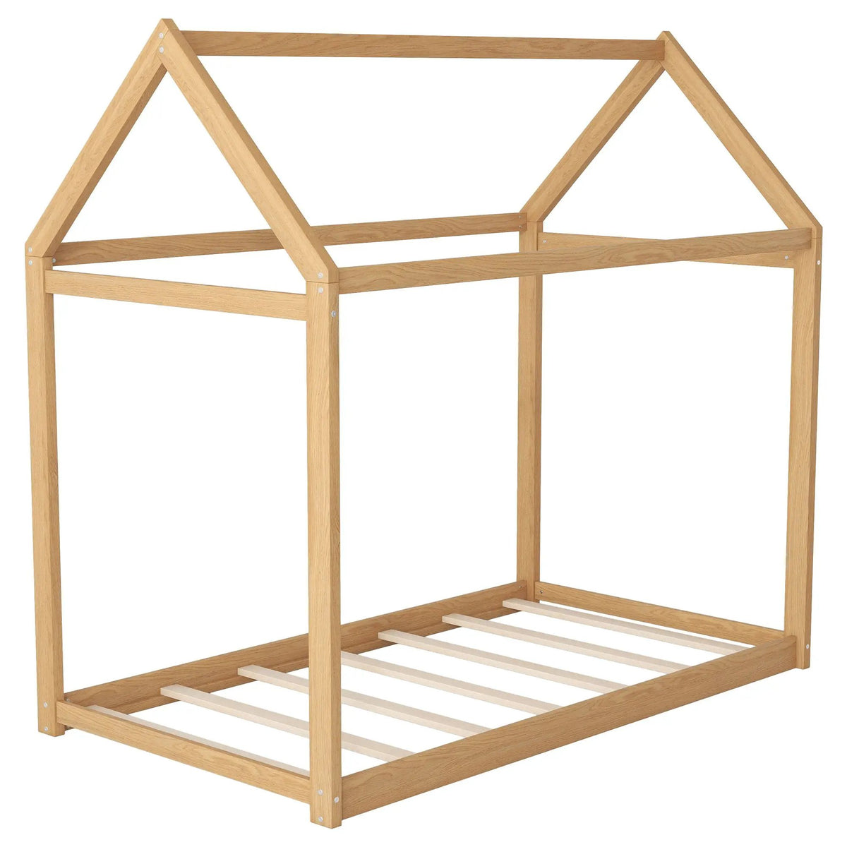 Wooden House Shaped Bed | Roof-Like Structure | Low Profile Design | 78.3 Inch Length