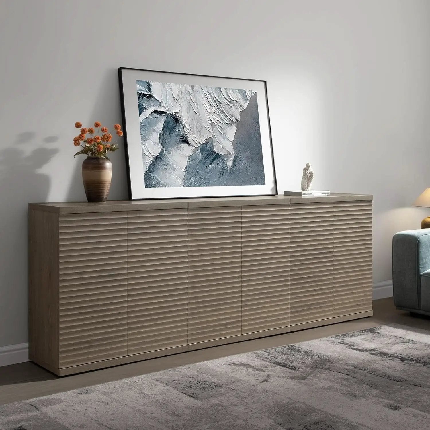 Modern Buffet Cabinet With Wave Panel Doors Large Storage from PriceLows™