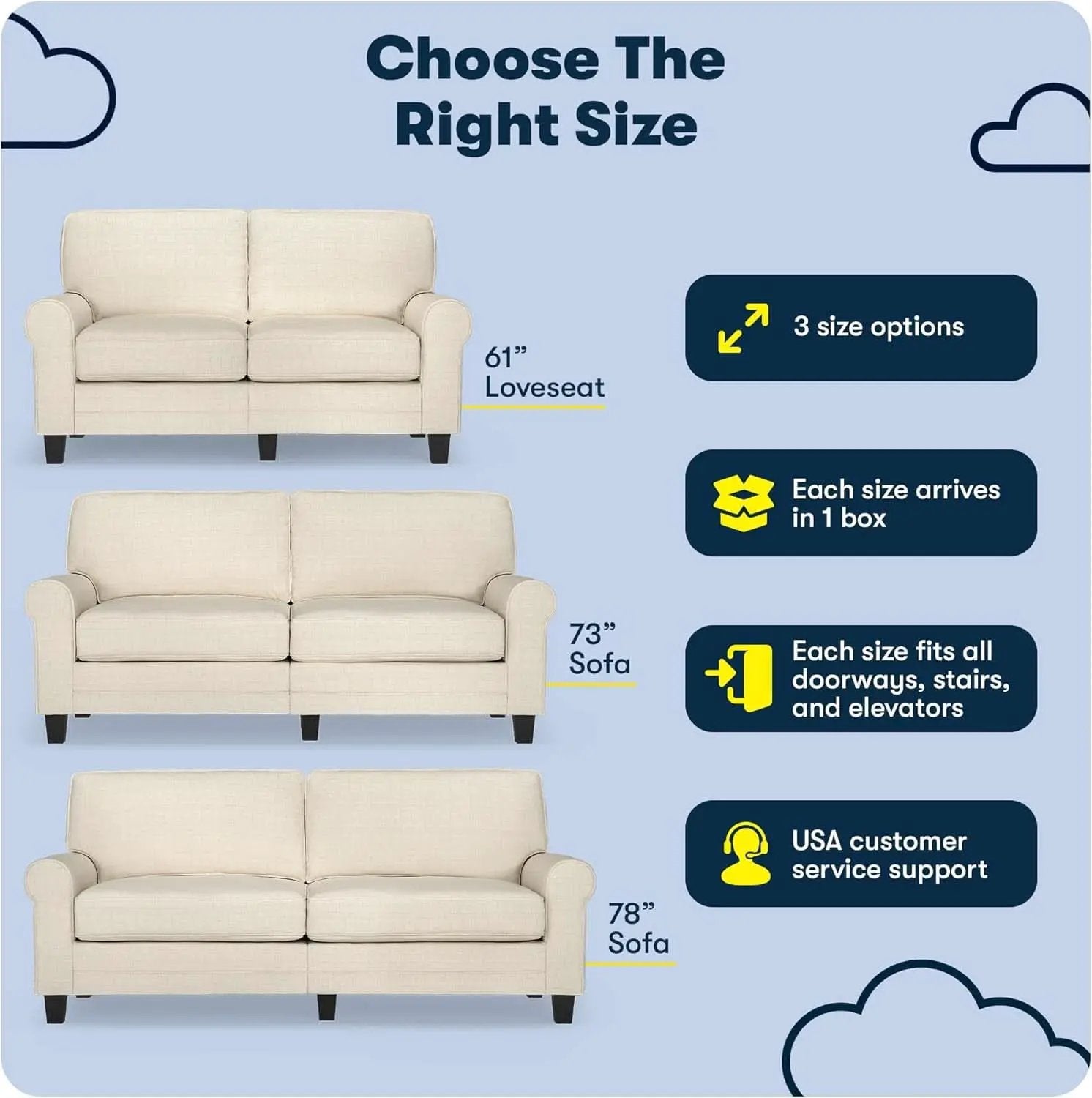 Copenhgen 73 Inch Rolled Arm Sofa Buttercream With Removable Covers from PriceLows™
