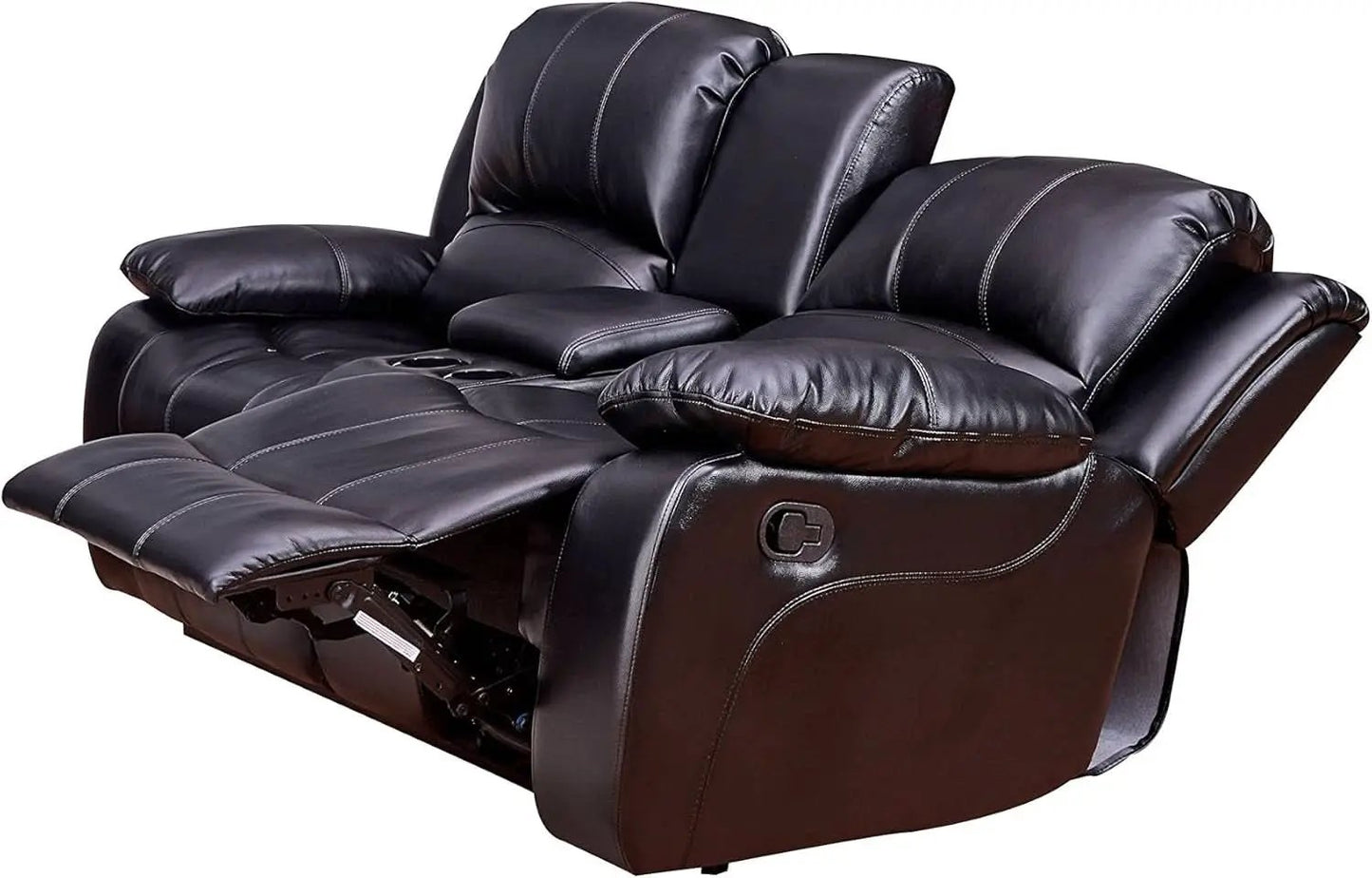 2Piece Bonded Leather Recliner Sofa And Loveseat Set Black 8018 With Pocket Coil Cushions from PriceLows™