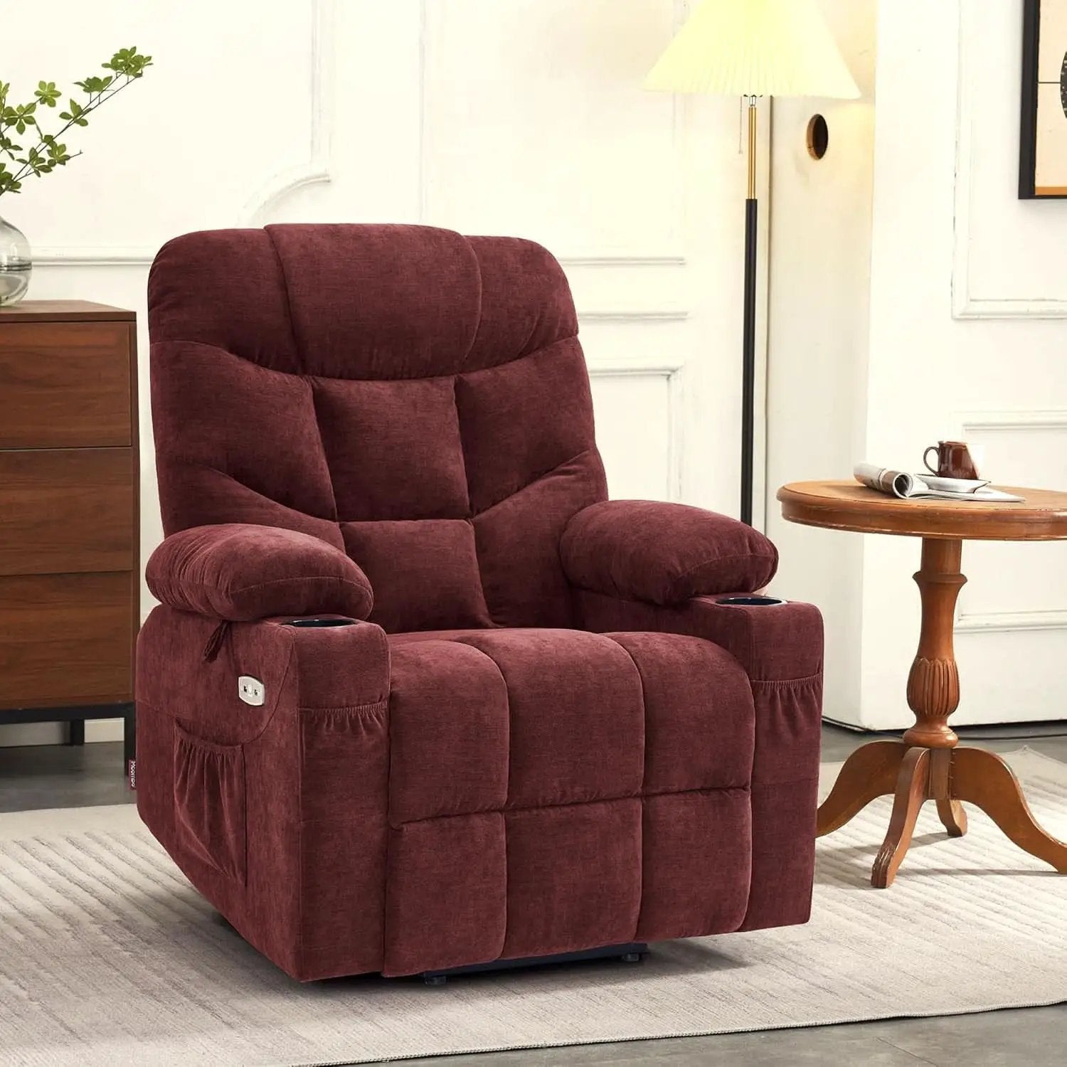 Power Lift Recliner Chair With Extended Footrest Burgundy from PriceLows™