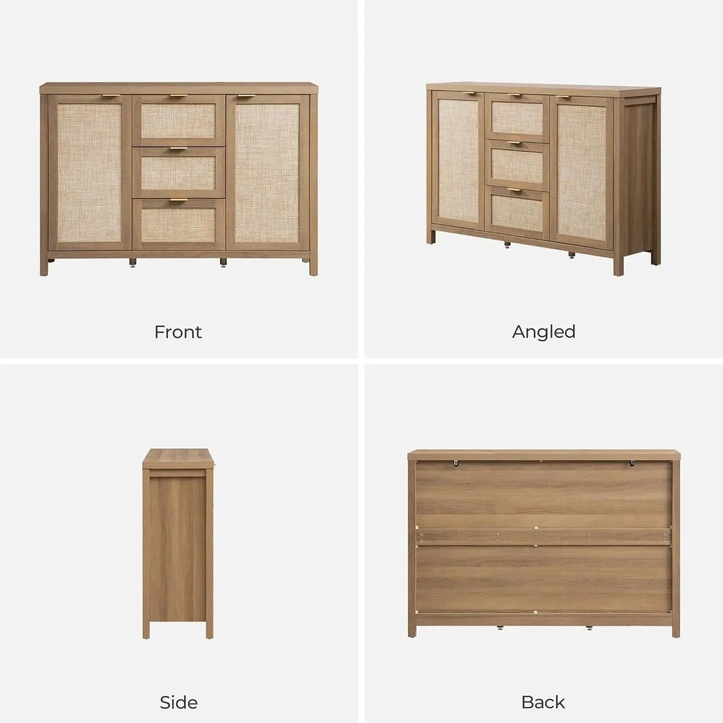 Caramel Oak Rattan Large Sideboard Buffet Storage Cabinet from PriceLows™