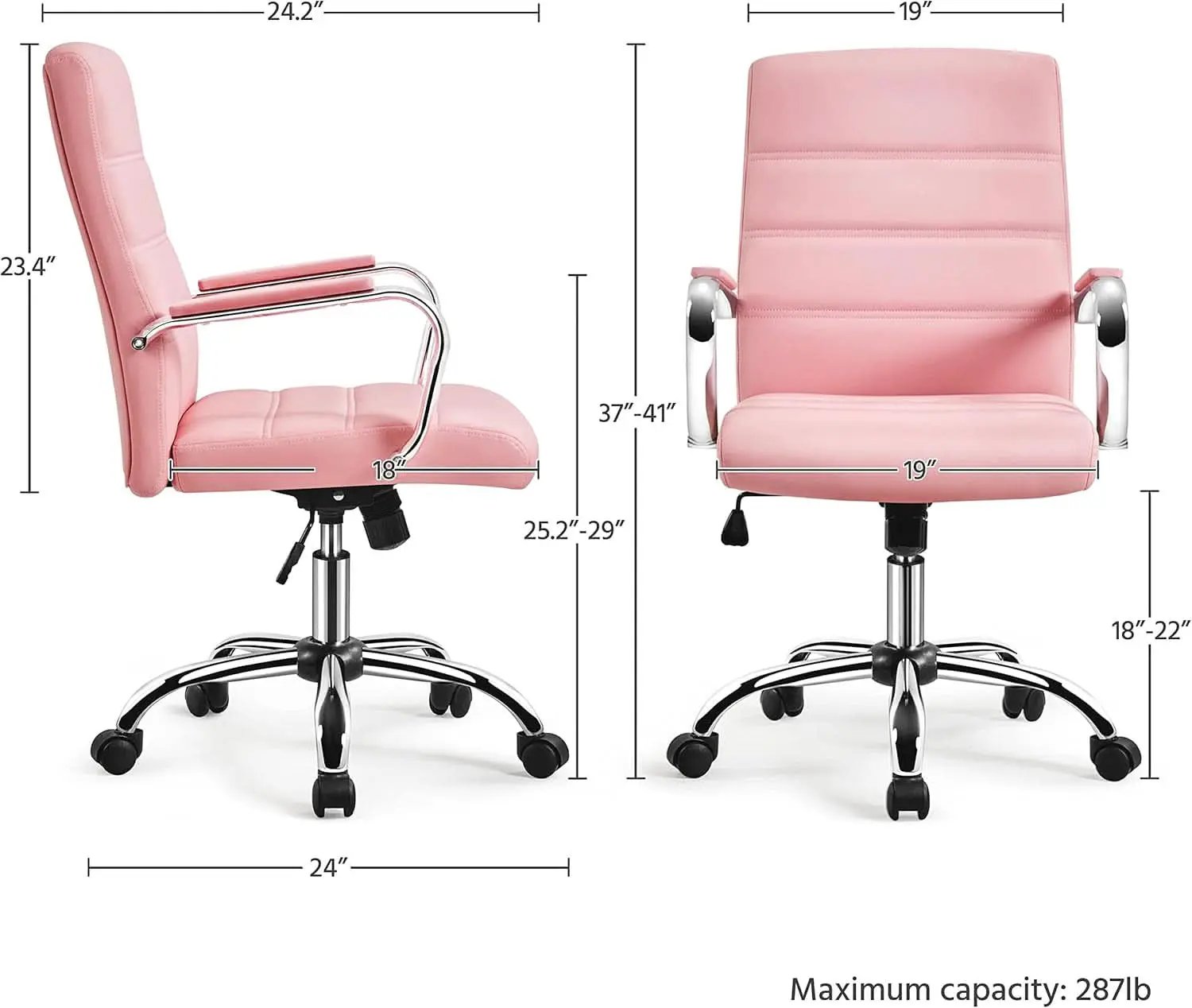 Pink Mid Back Office Chair With Arms 360 Degree Swivel from PriceLows™