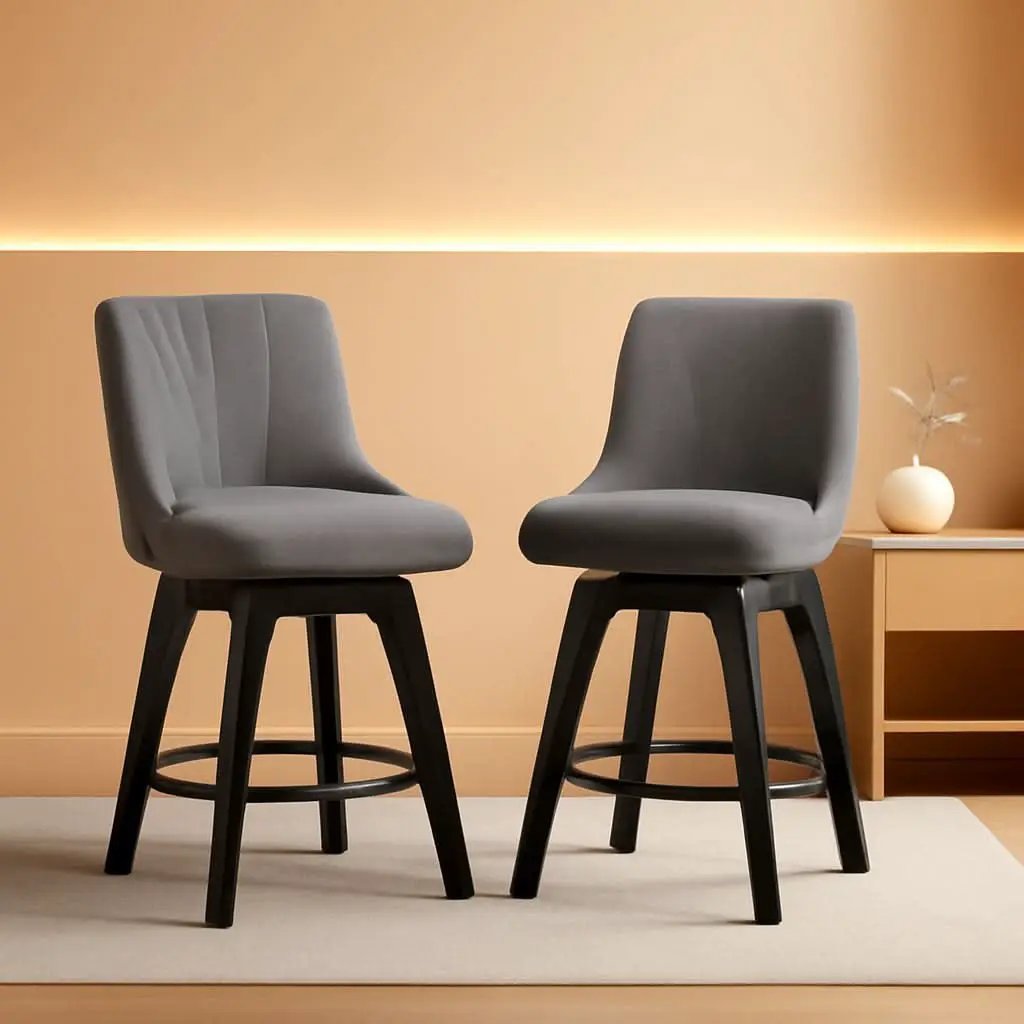 24 Inch Dark Gray Swivel Bar Stools With Backs Set Of 2 from PriceLows™