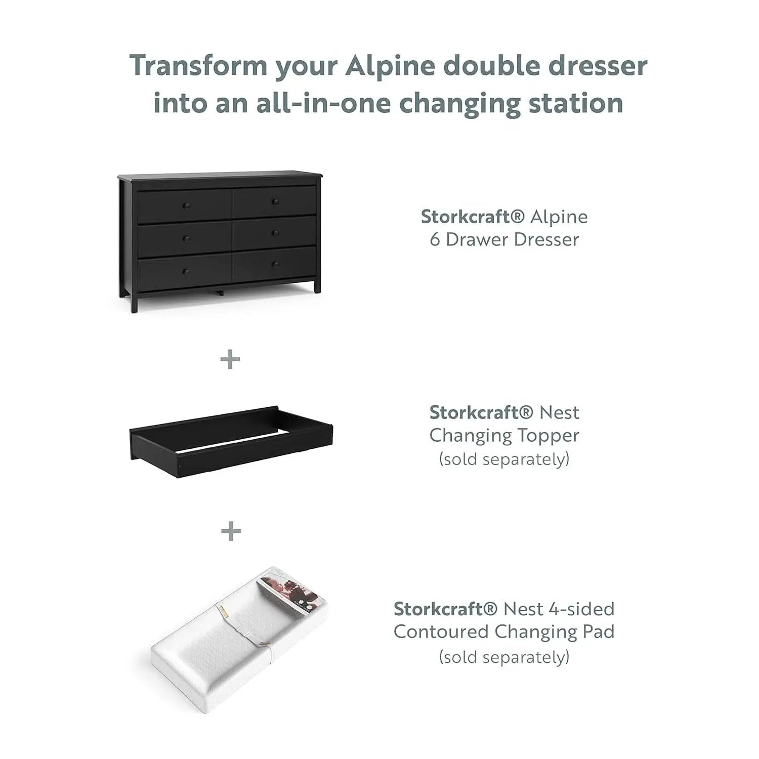 Alpine 6 Drawer Dresser Black GREENGUARD Gold Certified Nursery Furniture from PriceLows™
