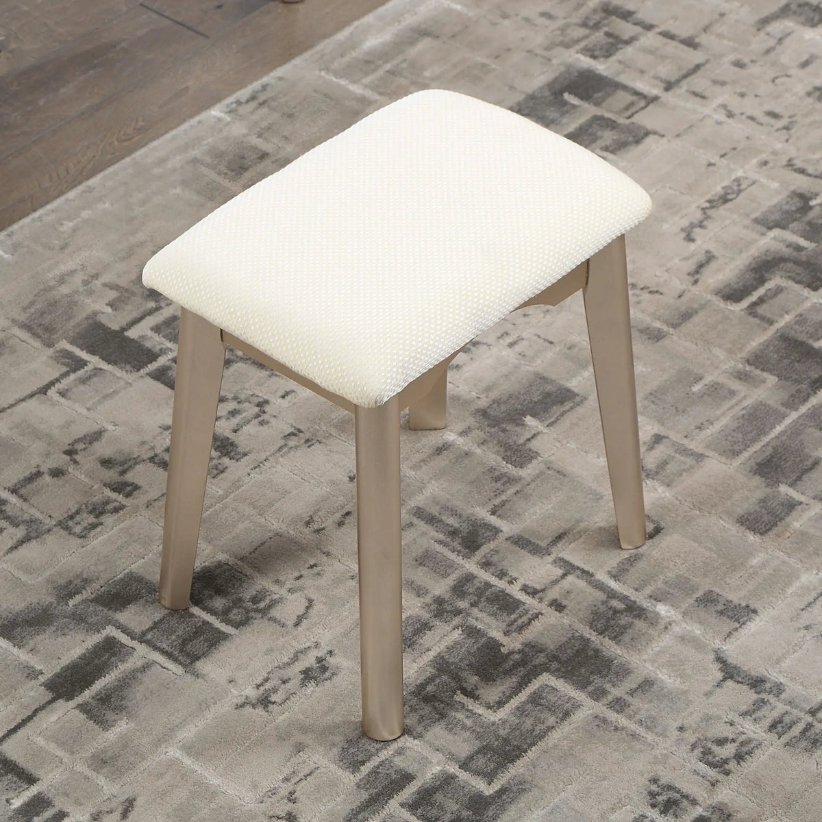 Maly Vanity And Stool Set | Contemporary Wood | Gold Finish | Solid Rubberwood Frame
