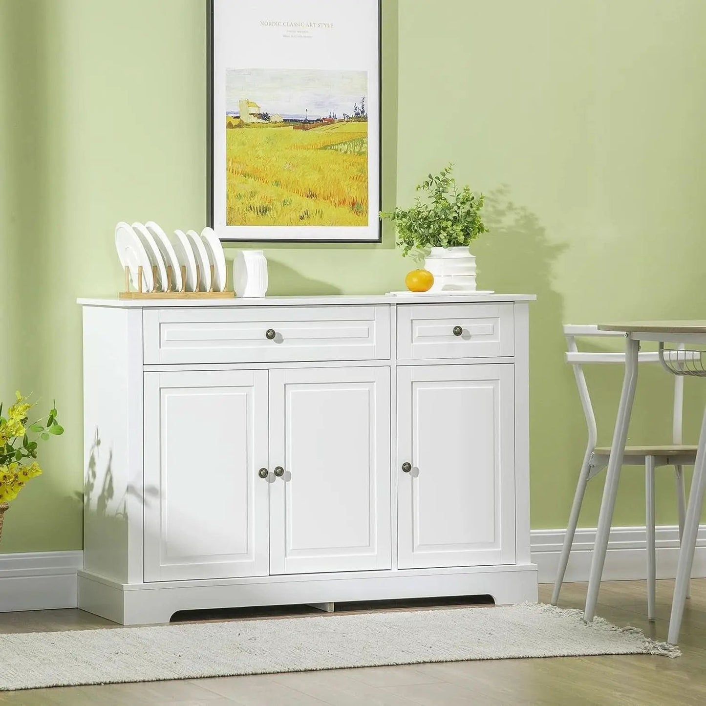 White Sideboard Buffet Cabinet With 2 Drawers And Shelves from PriceLows™