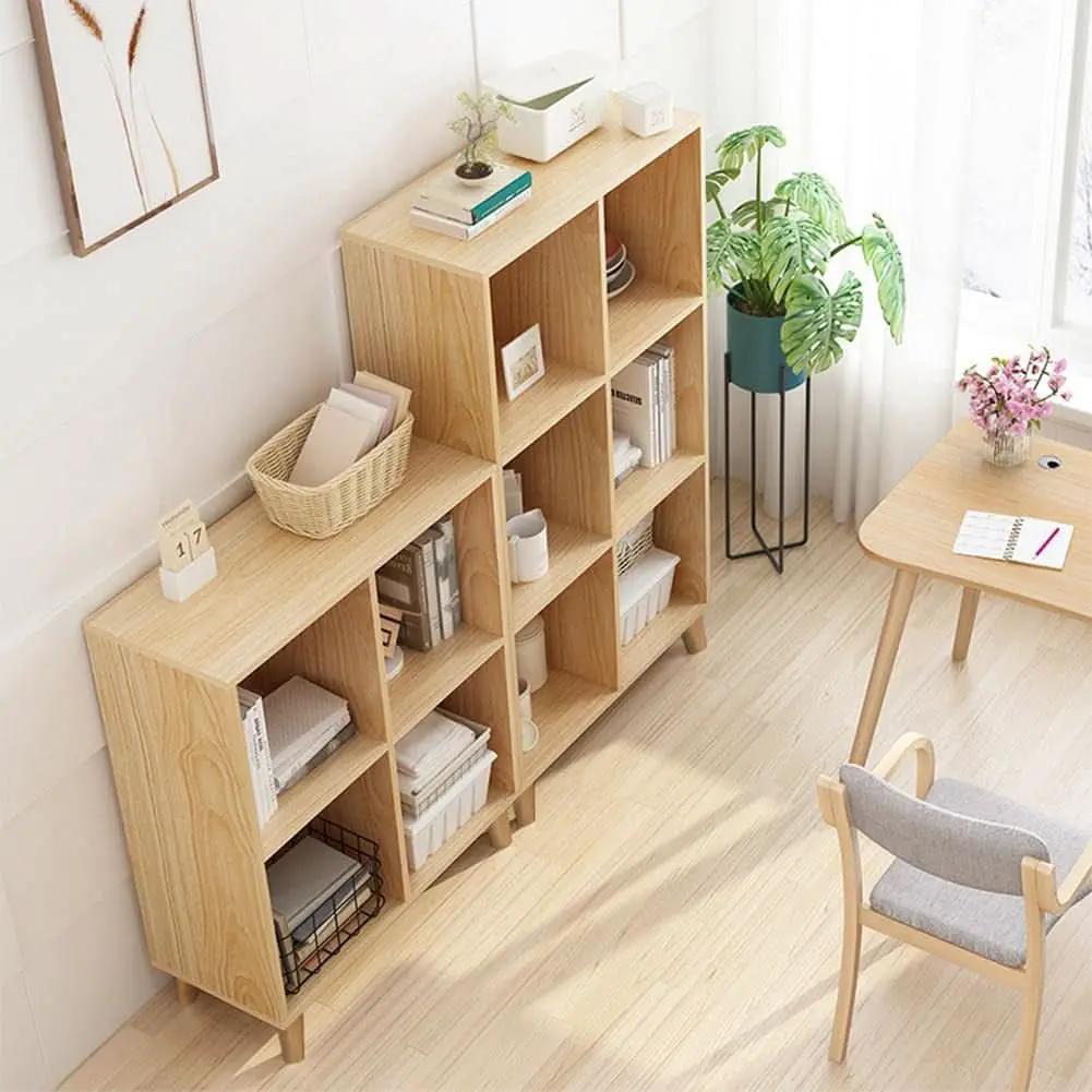 Open Cube Low Bookcase 3 Tier Freestanding Oak Finish from PriceLows™