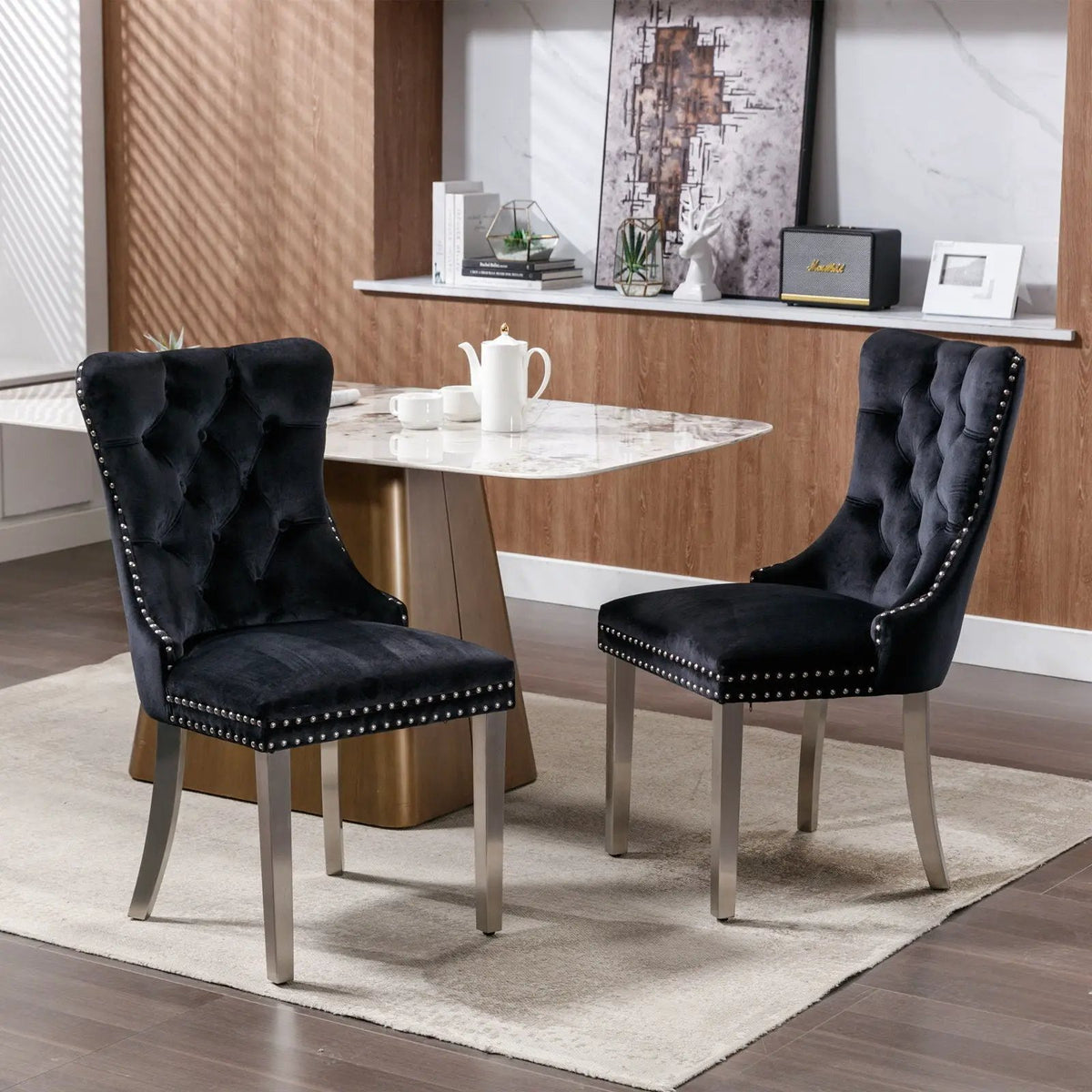 Dining Chair | Tufted Upholstery | Stainless Steel Legs | Set Of 2