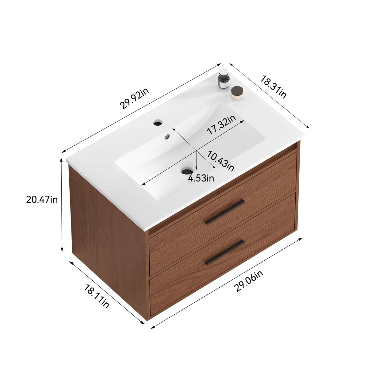 Wall Mounting Bathroom Vanity With Soft Close 2 Drawer, Sink Reddish | Vanity | Ceramic & Mdf | Brown
