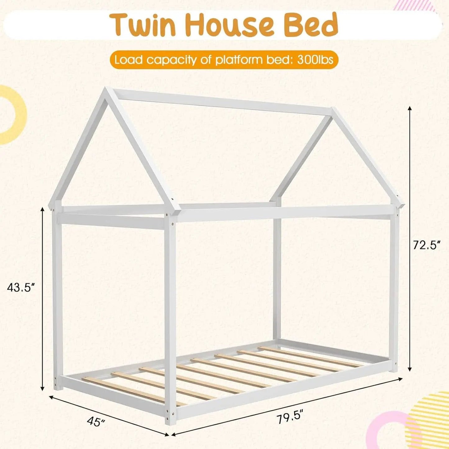 Twin House Bed Frame With Roof Canopy Montessori For Kids from PriceLows™