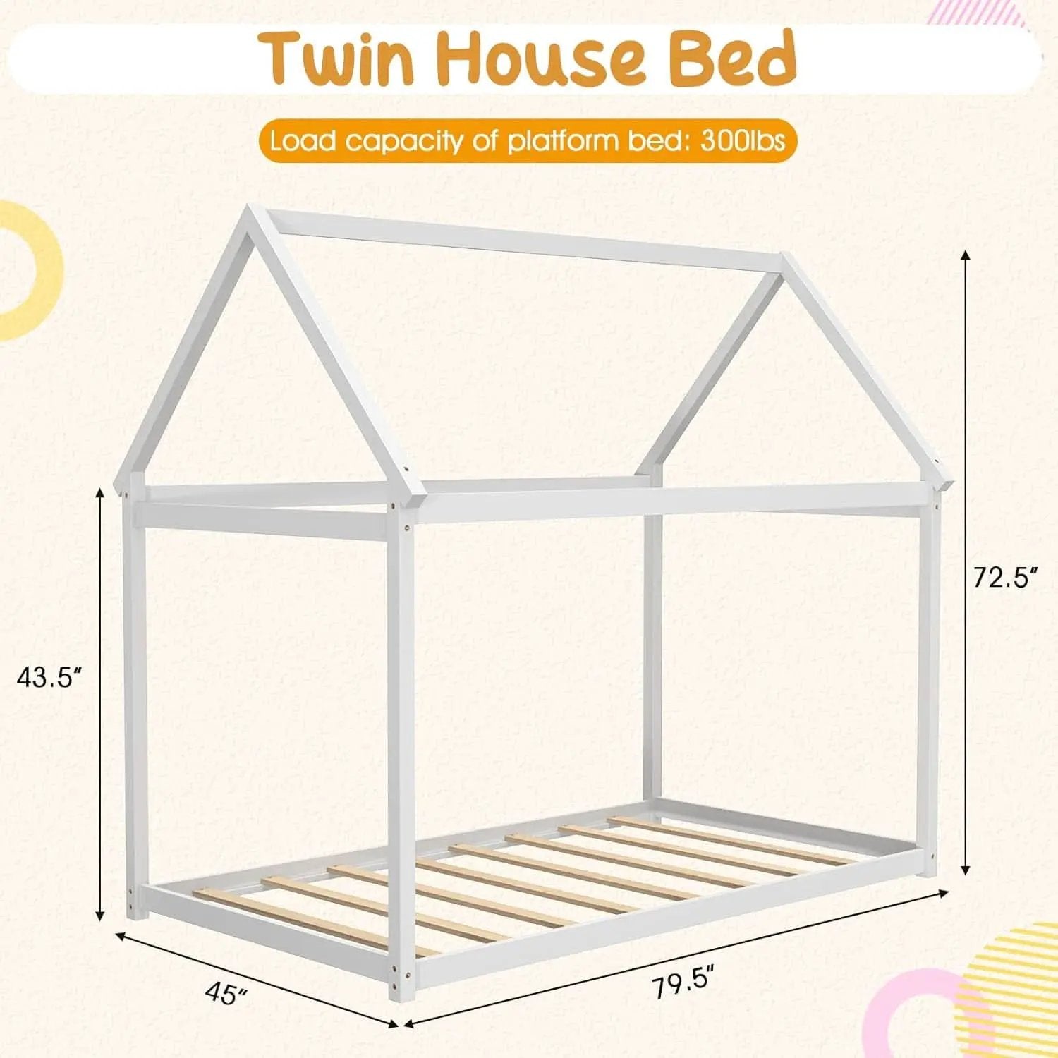 Twin House Bed Frame With Roof Canopy Montessori For Kids from PriceLows™
