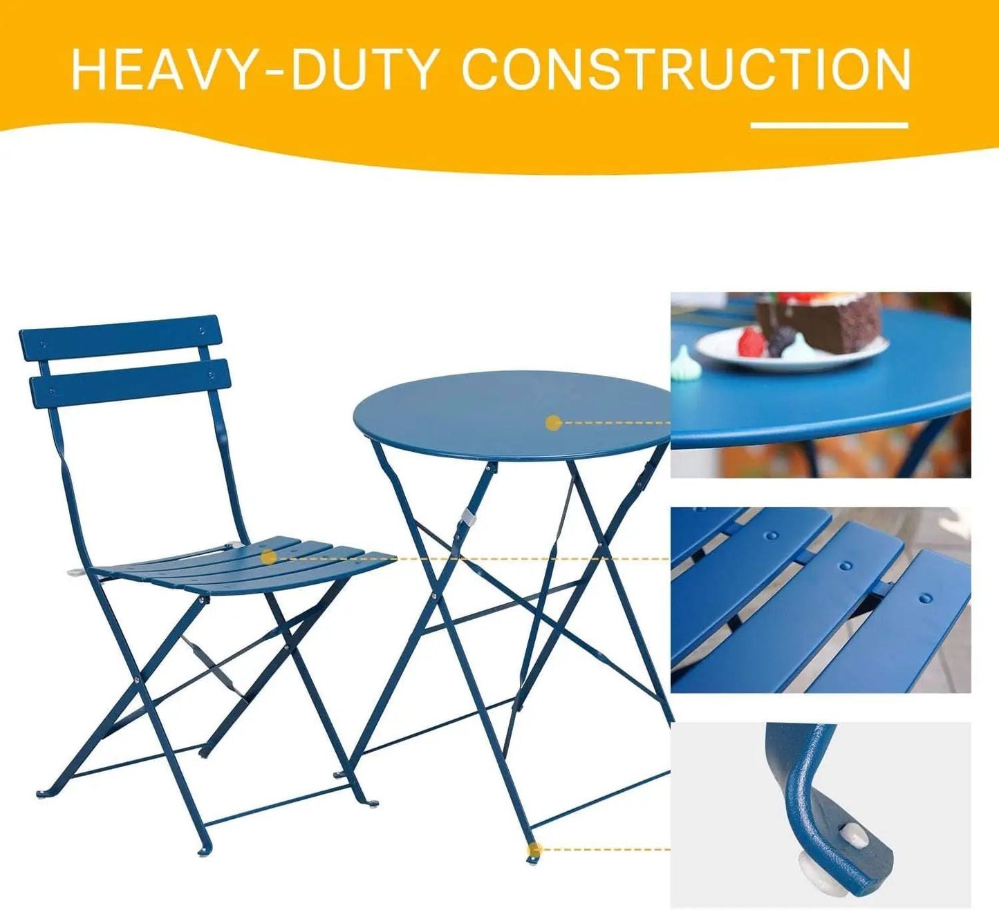 Peacock Blue 3 Piece Folding Bistro Set For Patio Garden from PriceLows™
