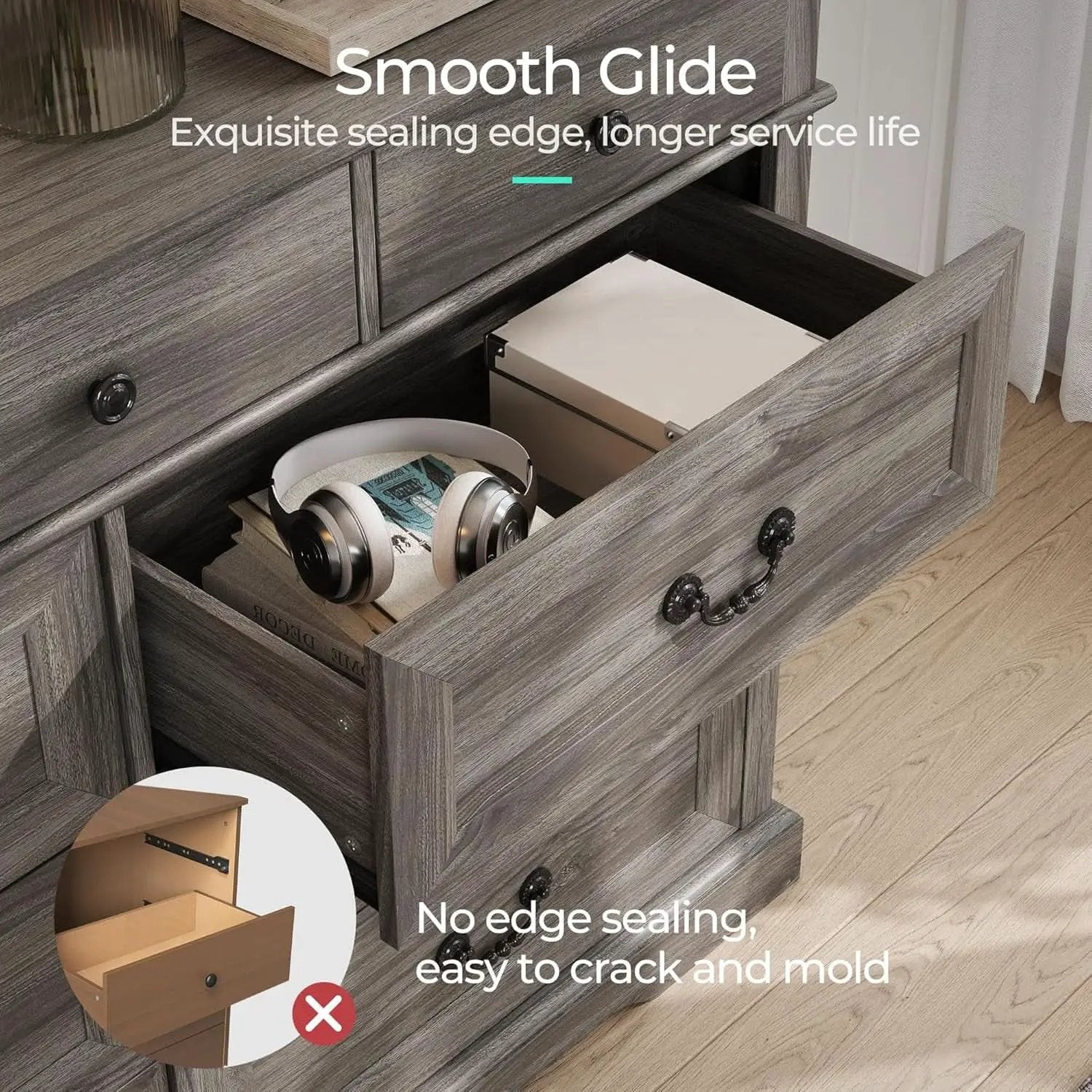 Grey 9-Drawer SolidWood Dresser For Bedroom Storage from PriceLows™