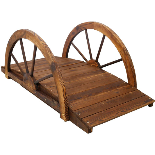 Wooden Garden Bridge | Arched Footbridge | Solid Wood Frame | Brown