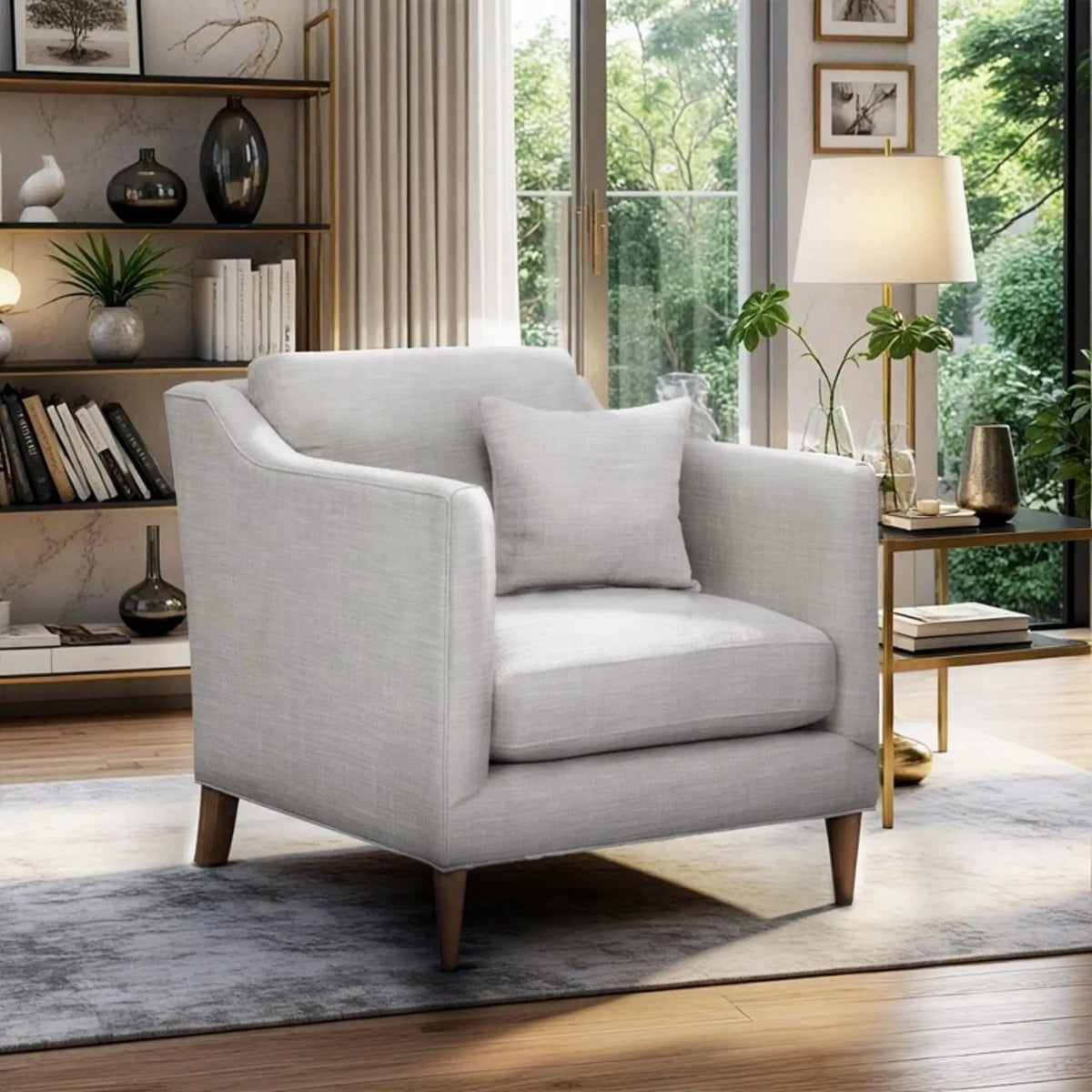 Chair With High Track Arms - | 36 x 34 x 33 in | Solid Wood & Plywood | Beige