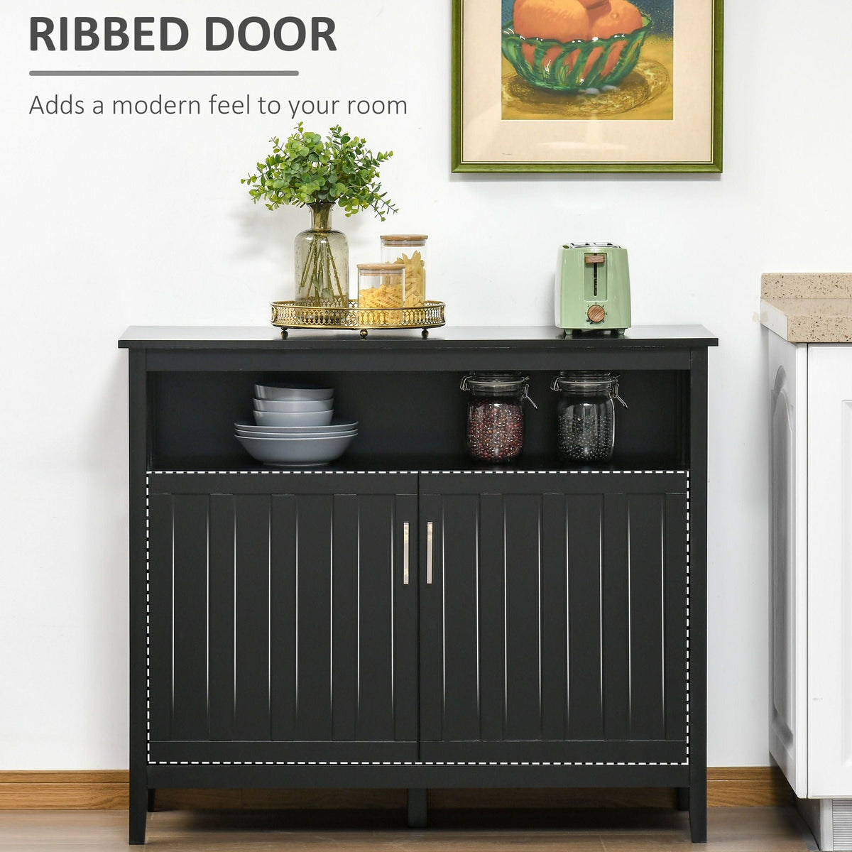 Homcom Sideboard Buffet Cabinet, Kitchen Cabinet, Coffee Bar Cabinet With 2 Doors | 41.8 x 17.8 x 35.5 in | Mdf | Black