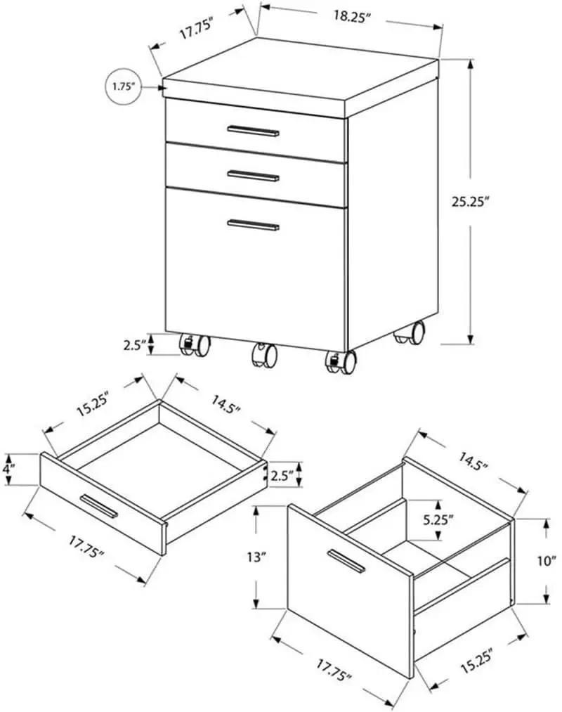 File Cabinet Rolling Casters Grey White Laminate 3 Drawers from PriceLows™