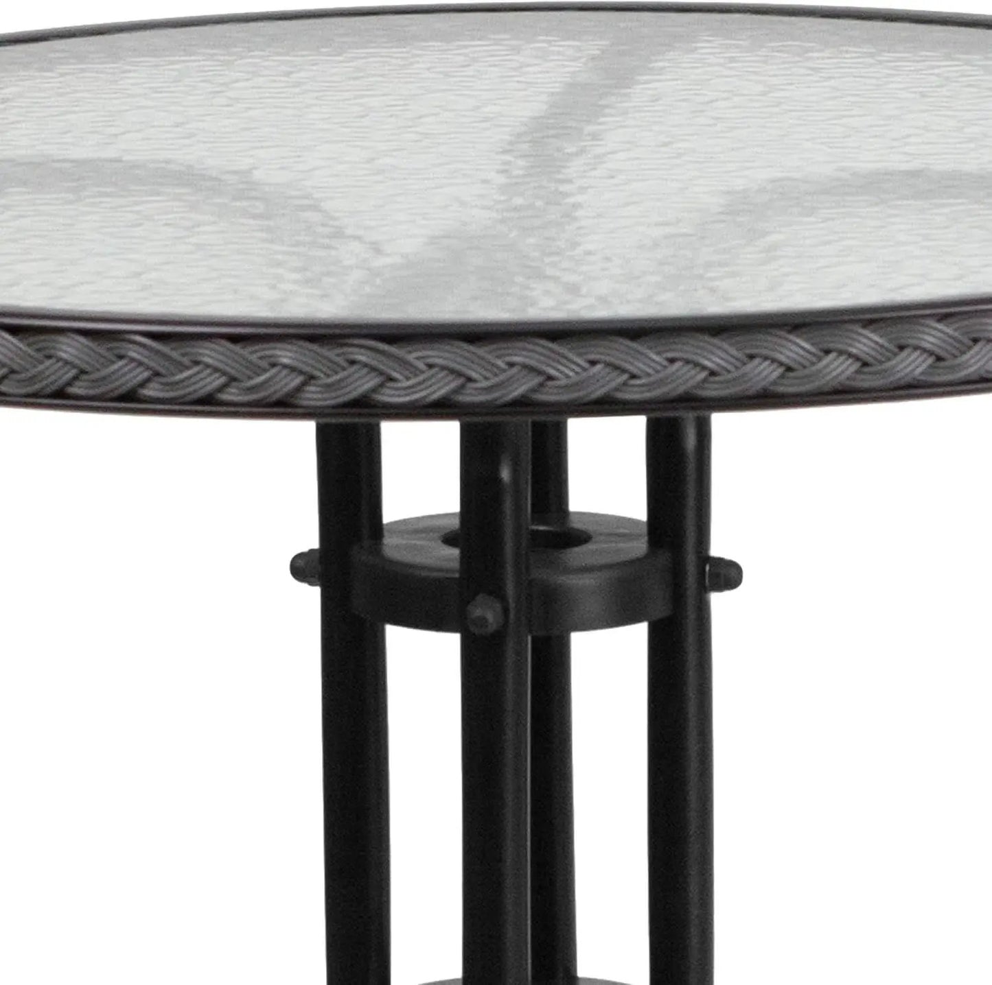 3-Piece Patio Dining Set With Round Glass Table And Stackable Rattan Chairs Gray from PriceLows™