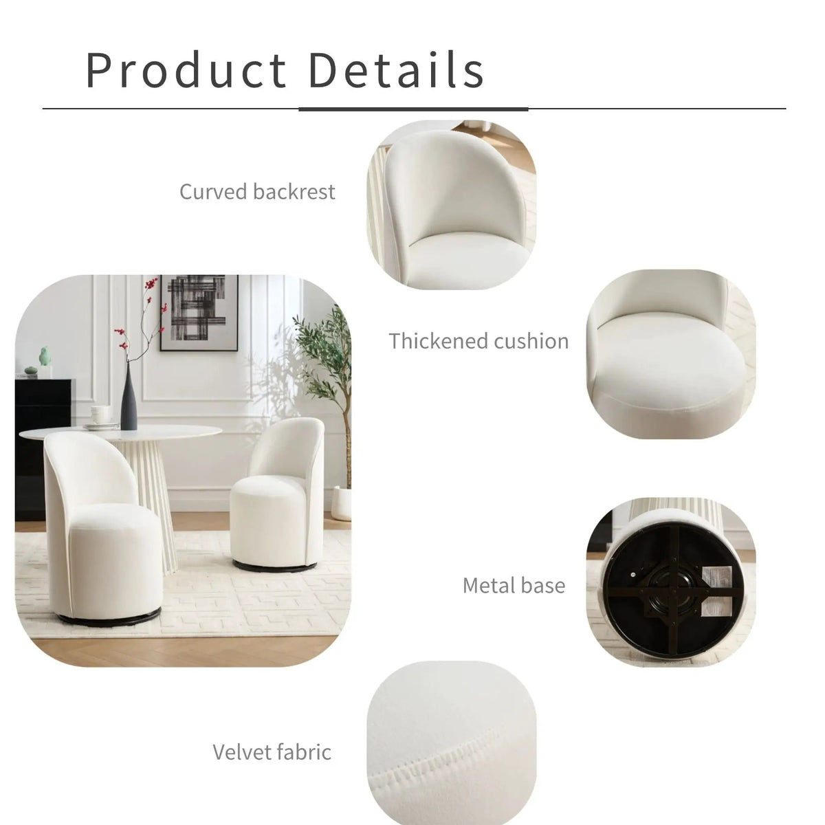 360 Degree Swivel Barrel Chair | Armless Dining Chair | Compact Design | Cozy Upholstery