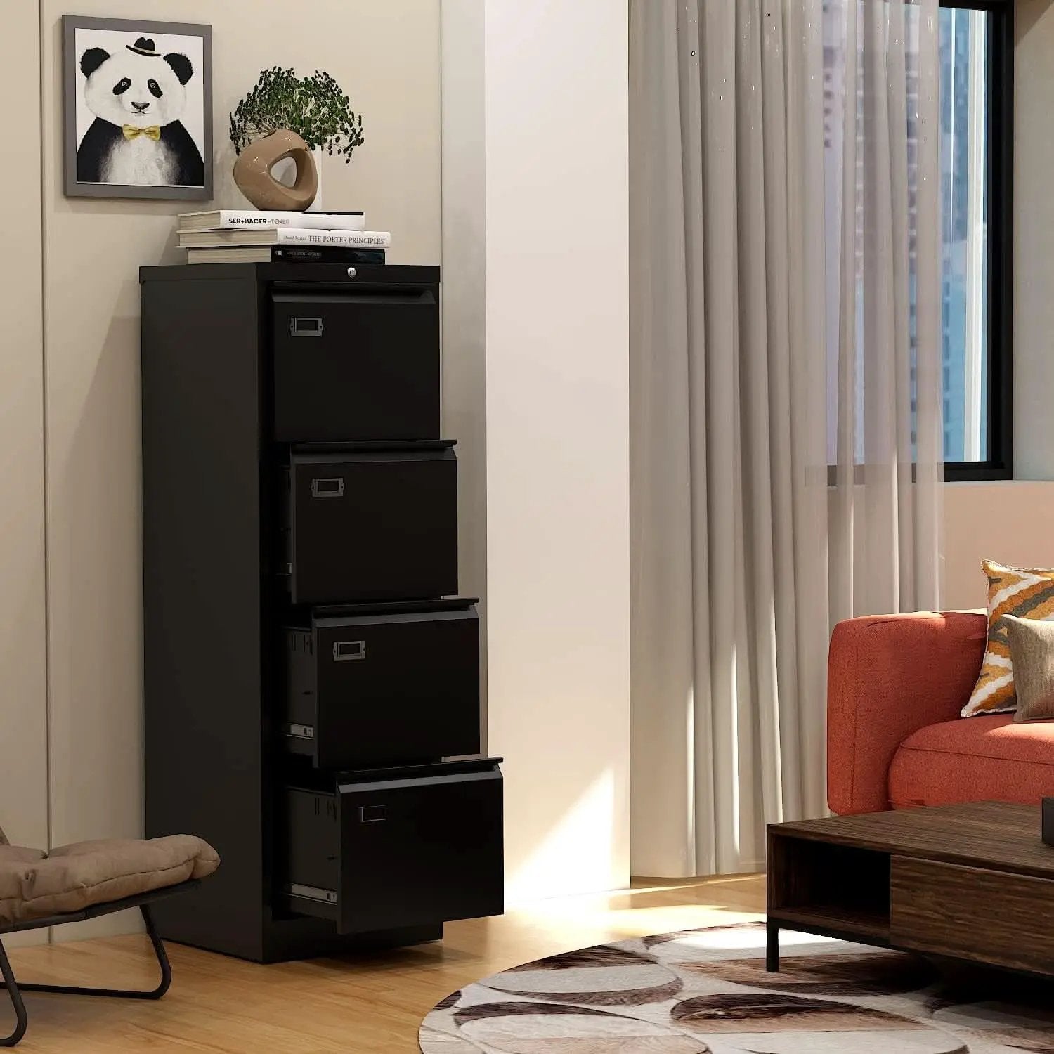 Lockable 4 Drawer Vertical File Cabinet Black Metal For Home Office from PriceLows™
