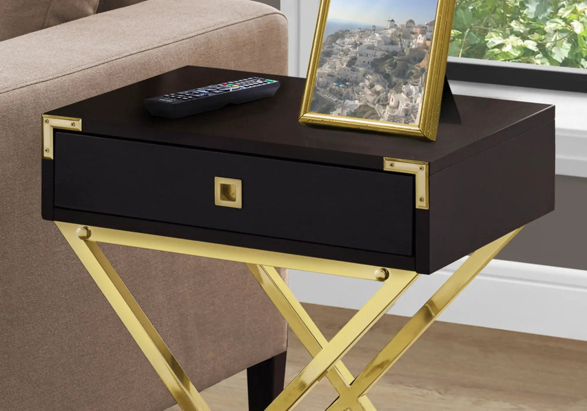 Accent Side Table | Stylish Rectangular Top | Drawer On Metal Glides | Metal Legs