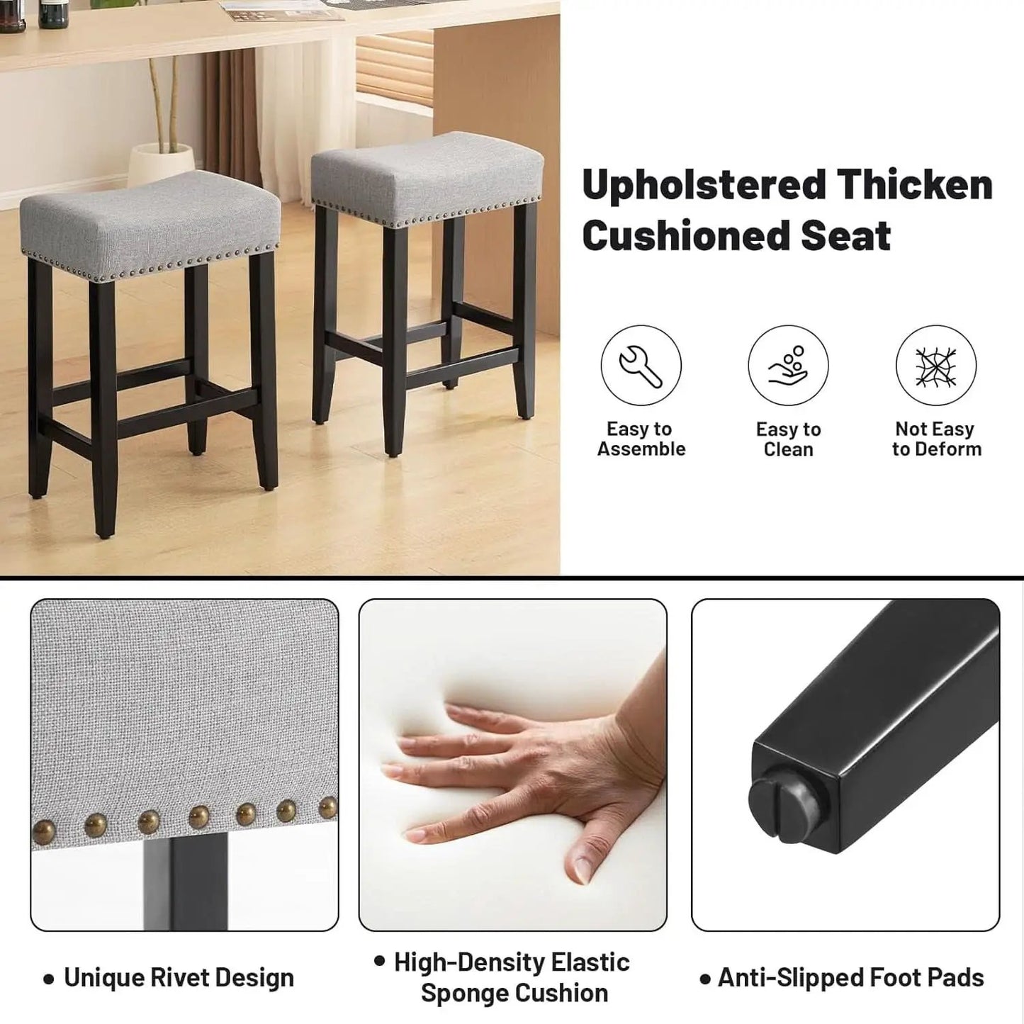 Ergonomic Upholstered Bar Stools Set for Kitchen Island from PriceLows™