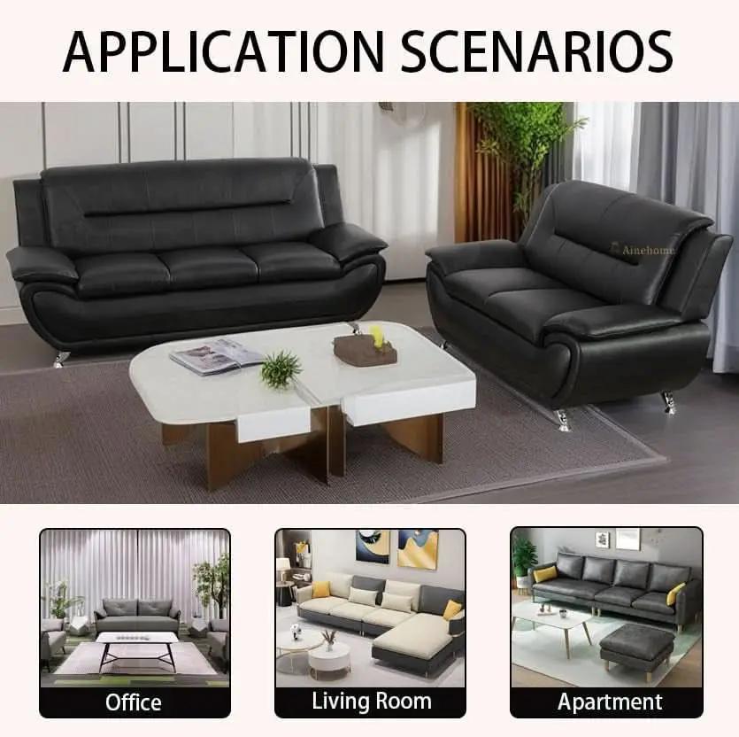 Black 5 Seat Faux Leather Sectional Sofa Set For Living Room from PriceLows™