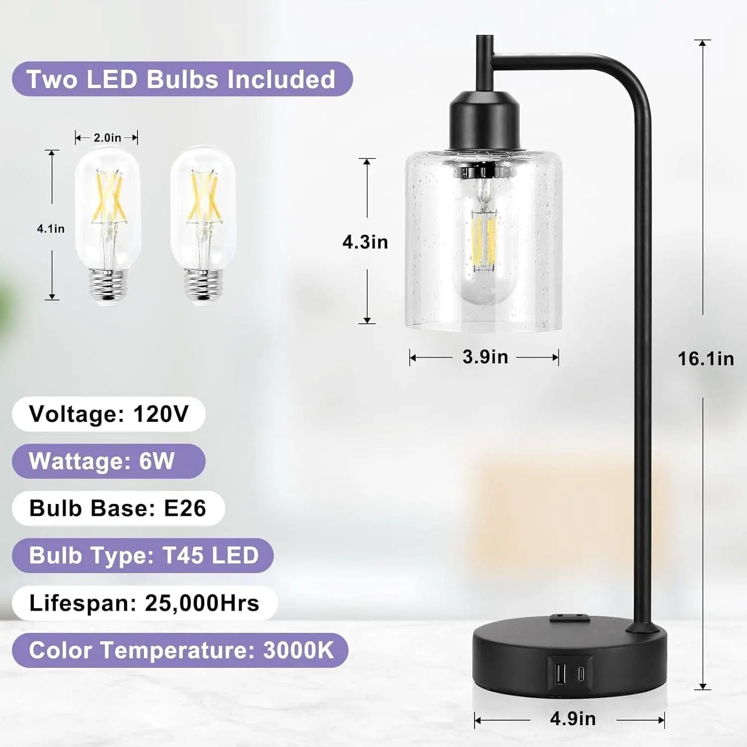 Industrial Touch Table Lamps 2 Pack Black 3 Way Dimming from PriceLows™