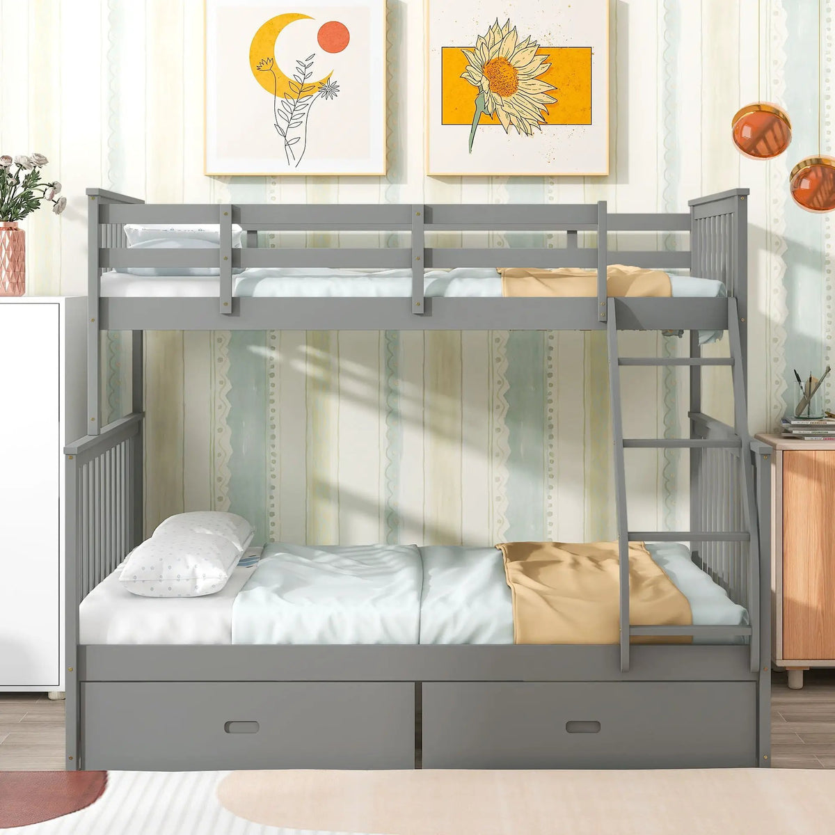 Bunk Bed With Ladder | Safety Guard Rails | Solid Pine Wood | Space-Saving Design