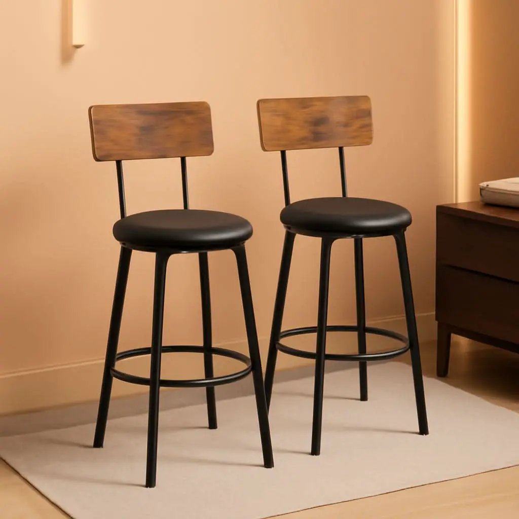 Rustic Brown PU Bar Stools Set of 2 26 Inch With Footrest from PriceLows™