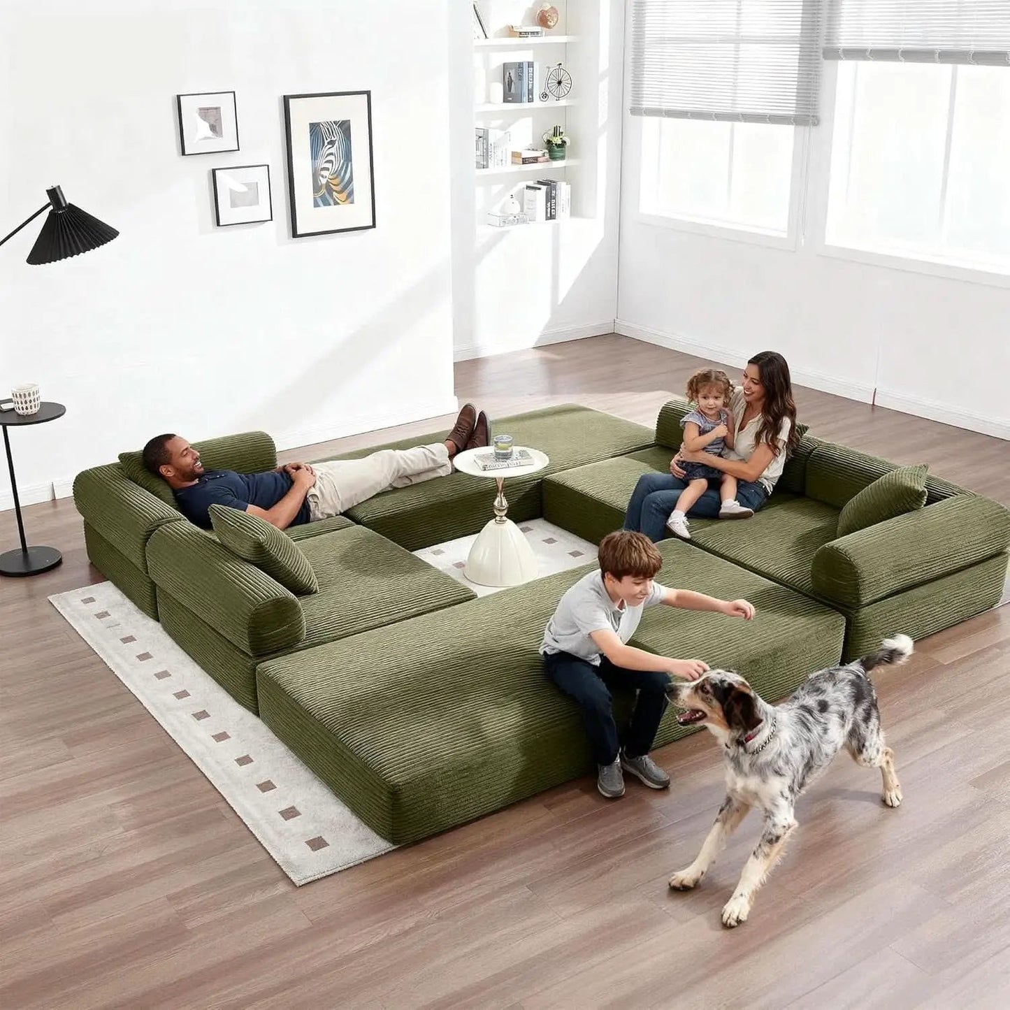 Olive Green Corduroy Premium Modular Sleeper SofaBed from PriceLows™