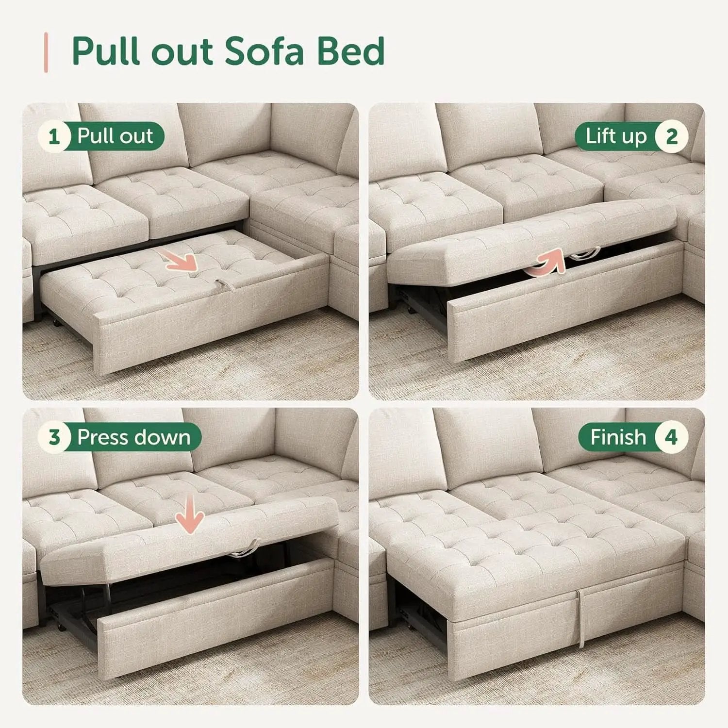 Beige Modular Sleeper Sectional Sofa With StorageBin from PriceLows™