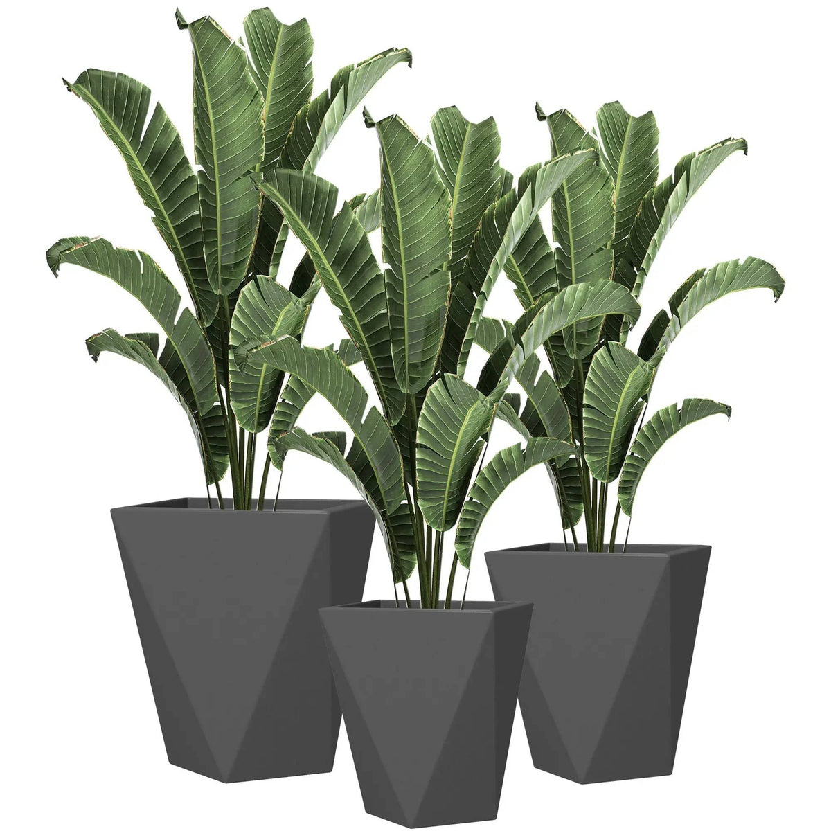 Outsunny 18", 15.25", 11.75" Tall Planters (Set of 3), Indoor Outdoor Planters With | 15.25 x 15.25 x 18 in | Outdoor Living Furniture | Gray