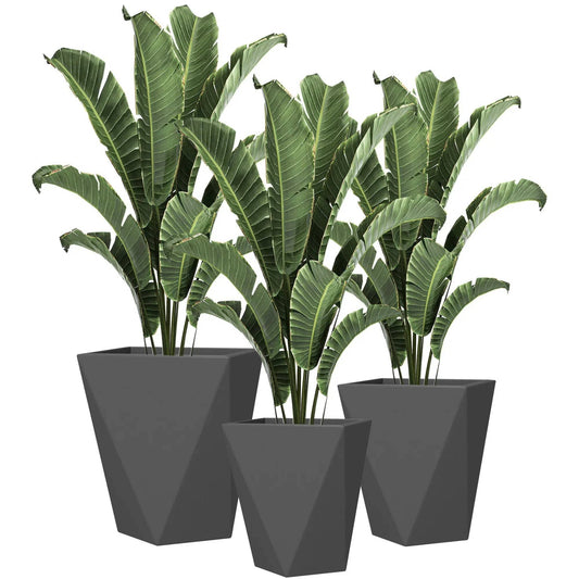 Outsunny 18", 15.25", 11.75" Tall Planters (Set of 3), Indoor Outdoor Planters With | 15.25 x 15.25 x 18 in | Outdoor Living Furniture | Gray
