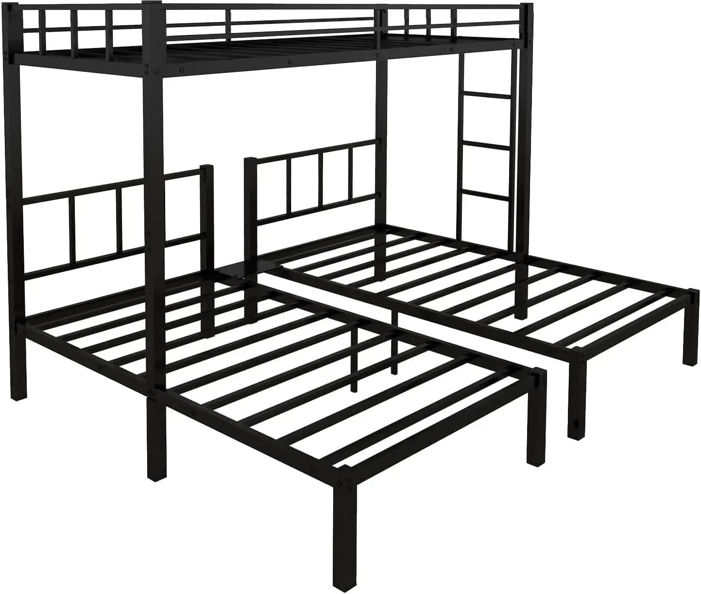 Triple Bunk Bed For 3 With Guardrails And Integrated Ladder from PriceLows™