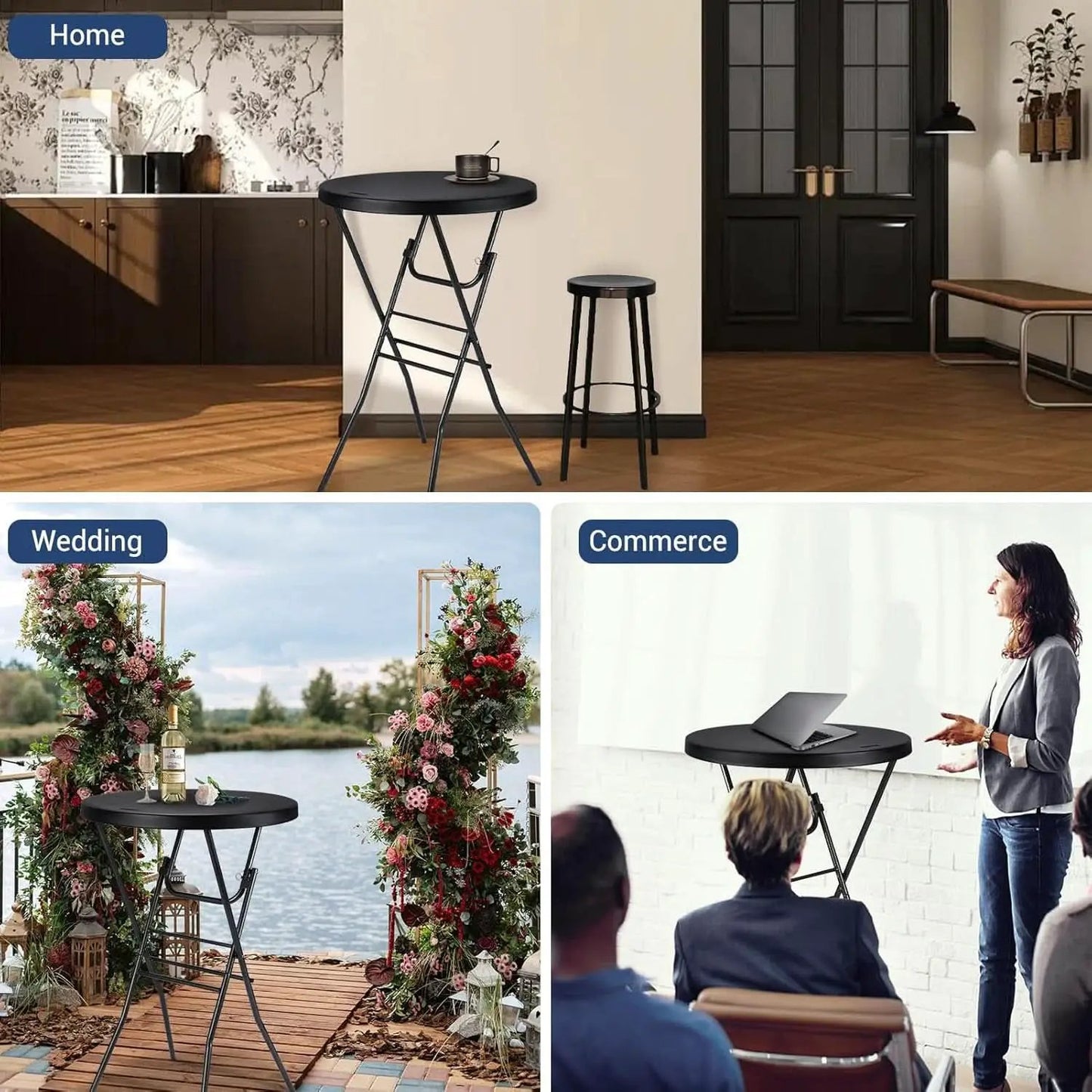 Black Twenty EightIn High Top Foldable Removable Locking Legs Cocktail Table from PriceLows™