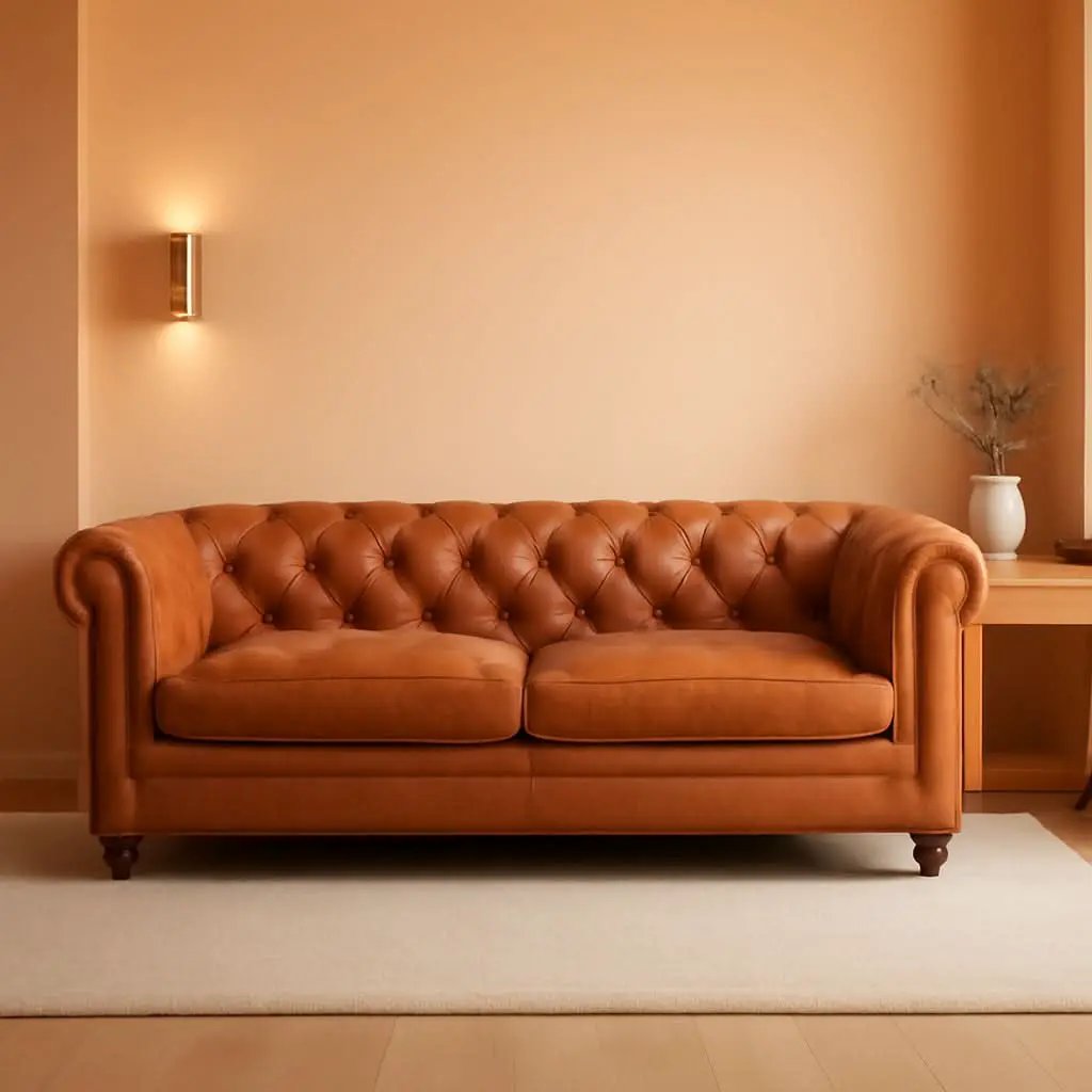 Lyon 87.4 Inch Cognac Tan Sofa Full Grain Leather Finish from PriceLows™
