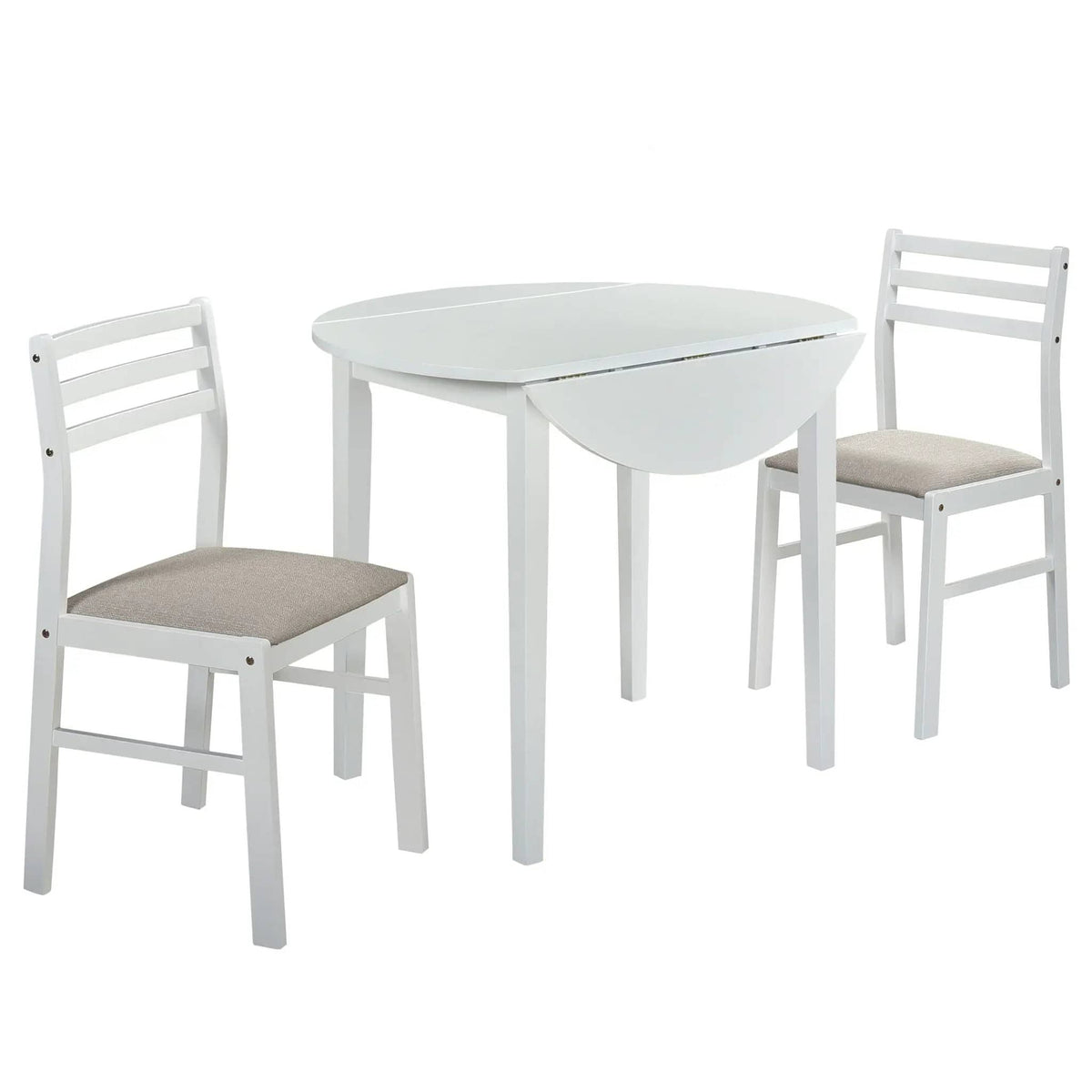 Bucknell 3-piece Round Drop Leaf Dining Table Set | 3-Piece Set | Rubberwood | White