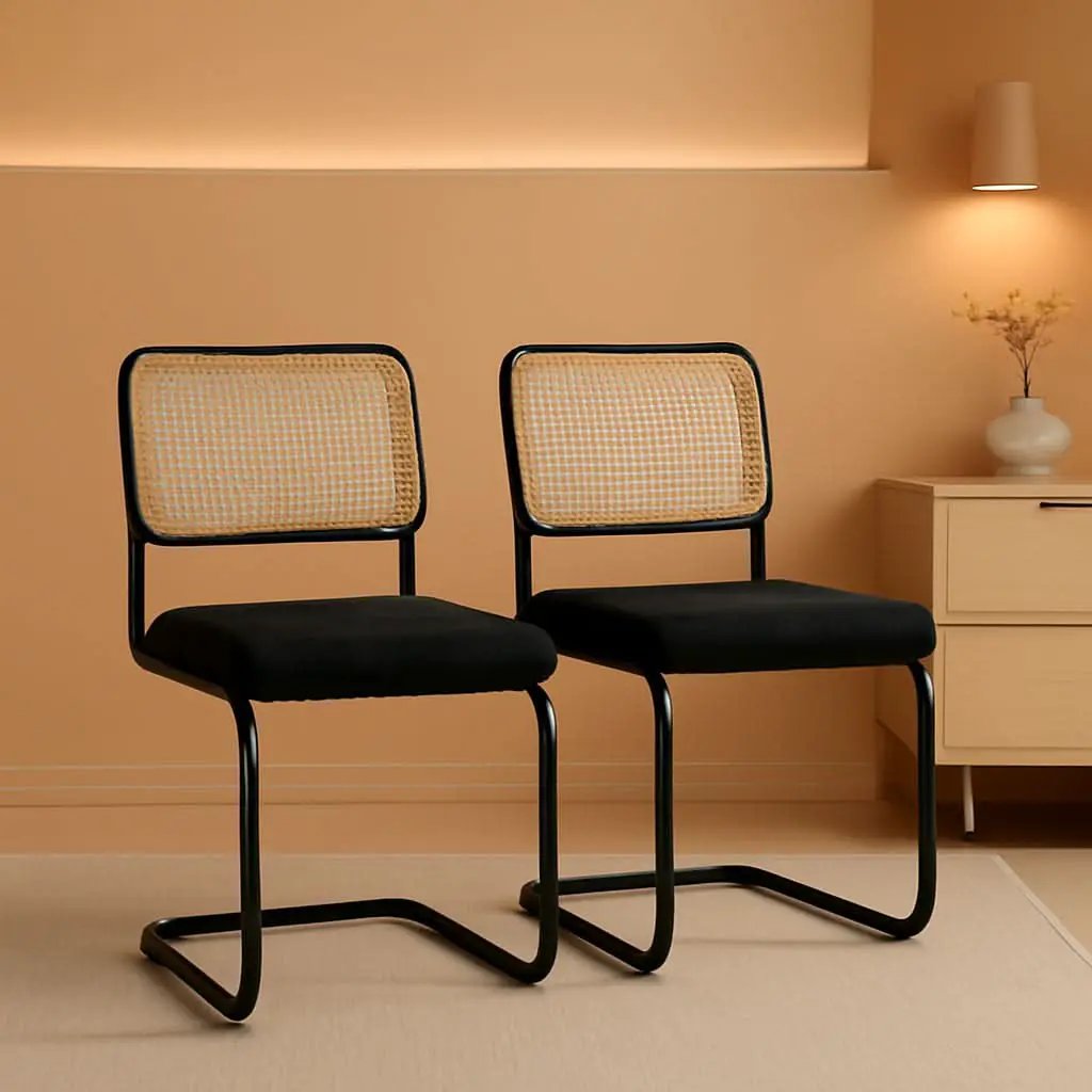 Cesca Cane Dining Chairs Set of 2 Black Boucle Seat from PriceLows™