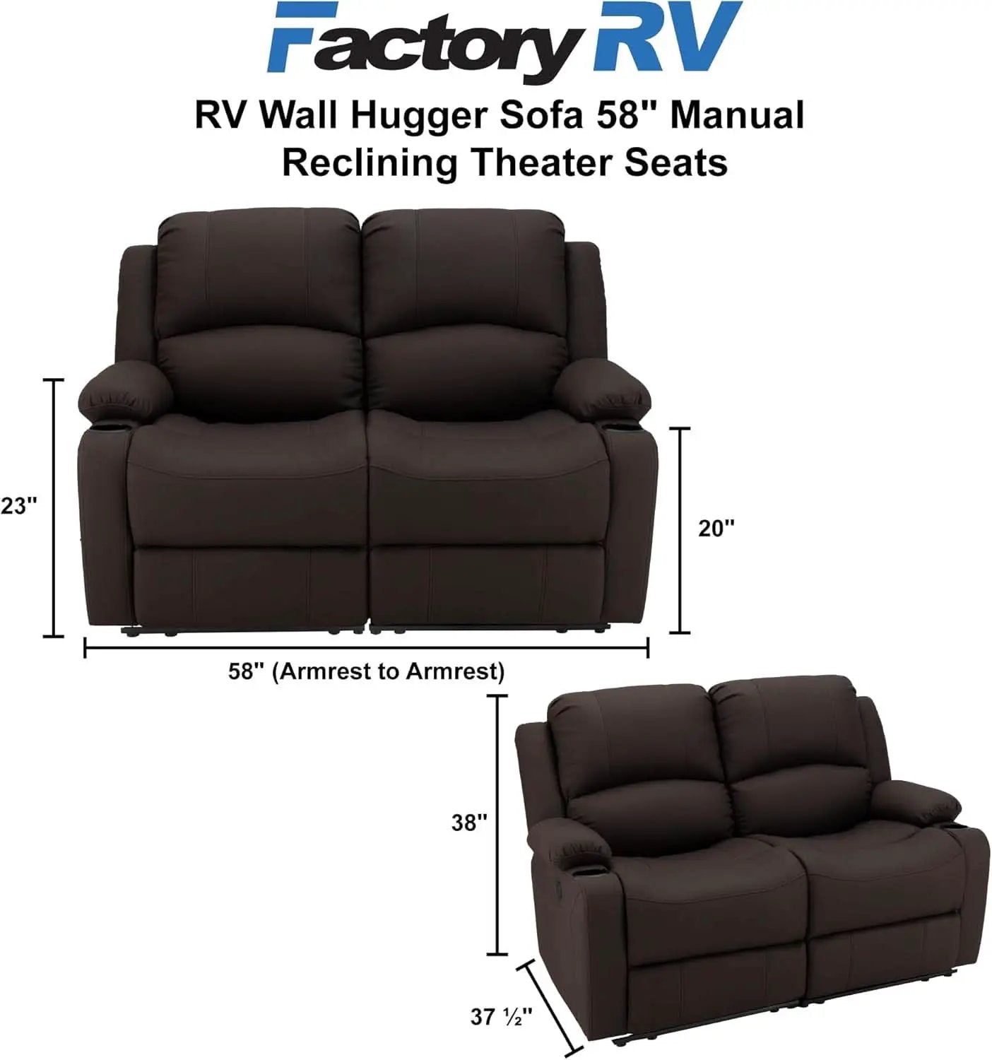 58 Inch Double Wall Hugger Theater Recliner Sofa, Chocolate from PriceLows™