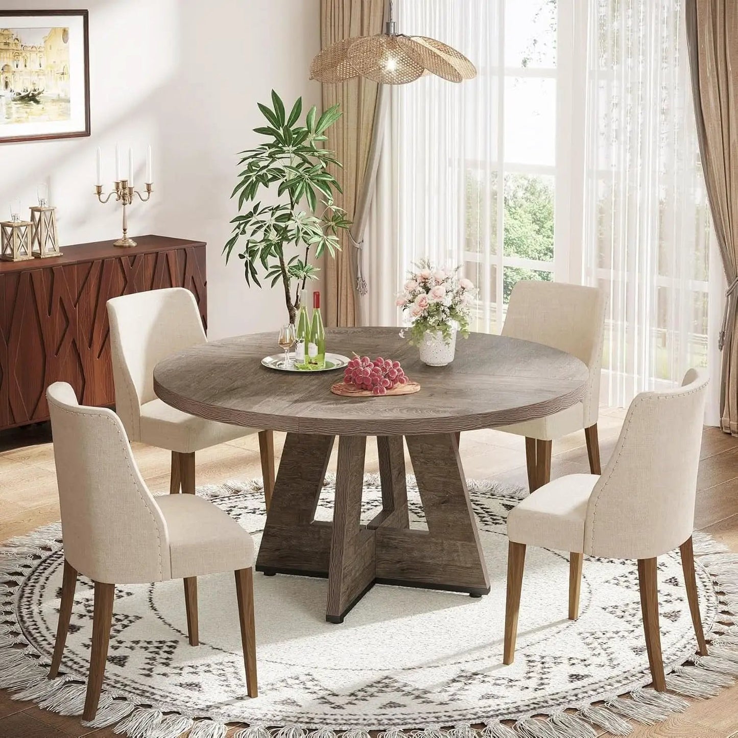 47 Inch Round Farmhouse Dining Table Grey For Four from PriceLows™
