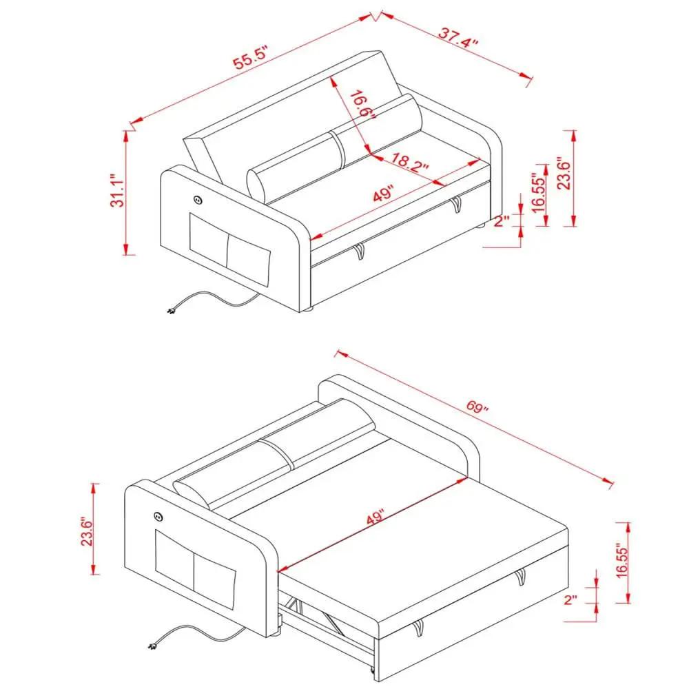 Black Convertible Loveseat With Pull Out Bed For Small Spaces from PriceLows™