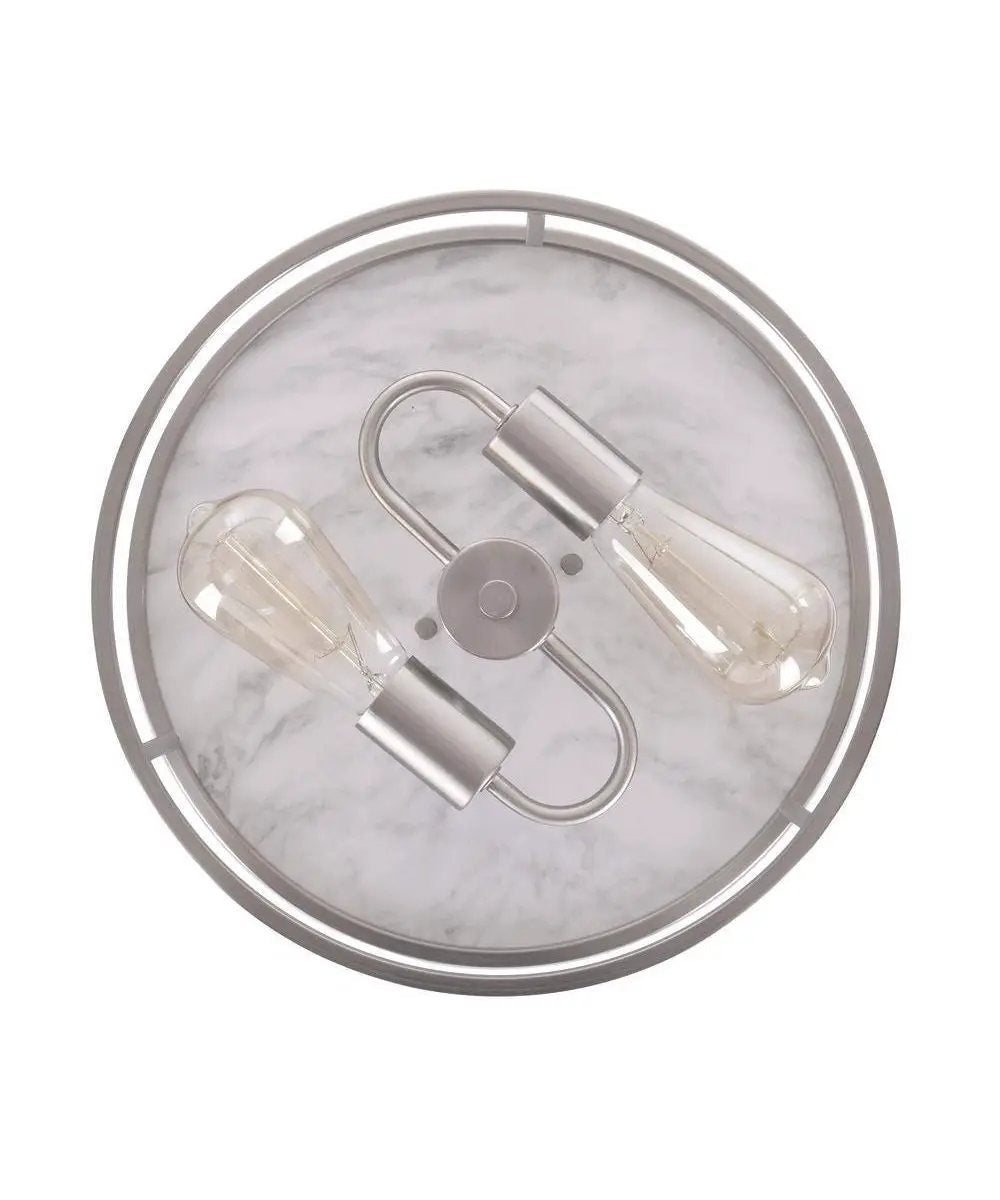 Flush Mount Ceiling Light | 2-Light | 13 Inch Wide | Brushed Nickel White Marble
